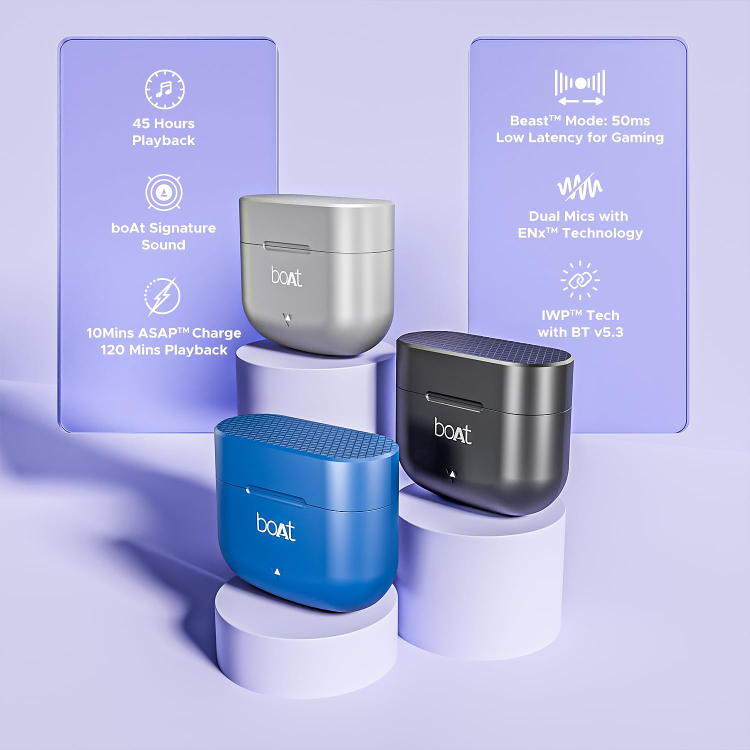 boAt Airdopes 91 45HRS Battery 50ms Low Latency ENx Tech Fast Charge IPX4 IWP Tech v53 Bluetooth Earbuds TWS Ear Buds Wireless Earphones with mic Active Black