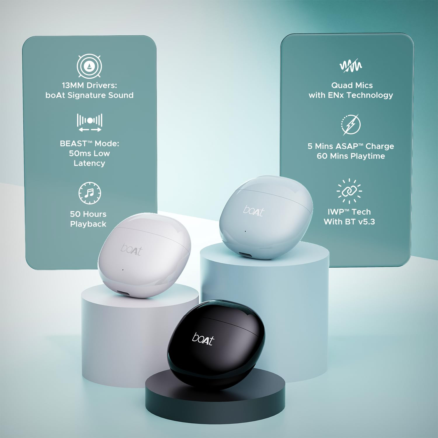 boAt Airdopes Atom 81 True Wireless Earbuds in Ear Ear Buds wUpto 50H Playtime Quad Mics Enx Tech 13MM DriversSuper Low Latency50ms BT v53 Aero Blue