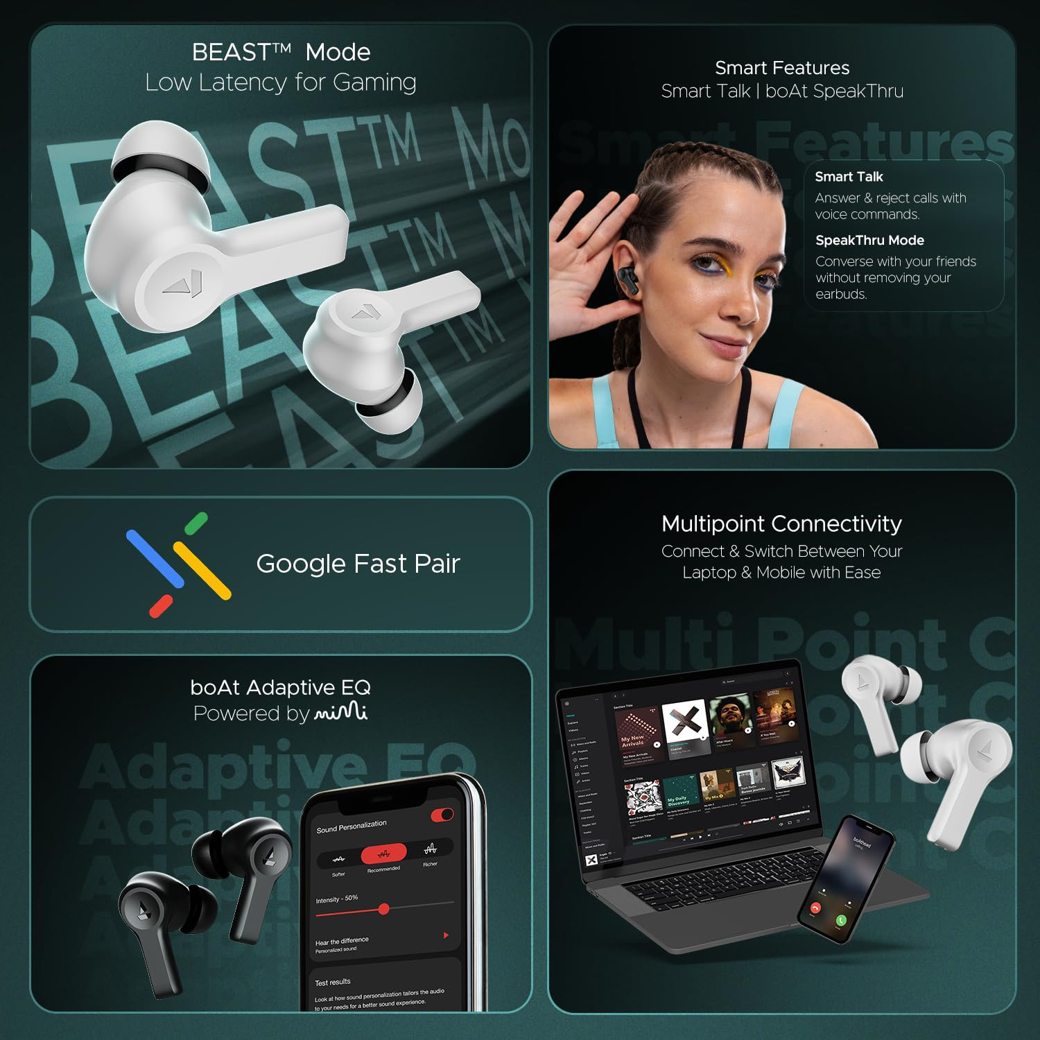 boAt Airdopes Flex 454 ANC 60HRS Battery ANC32dB App Support 4Mics ENx Fast Charge Dual Pairing IPX5 v52 Bluetooth Earbuds TWS Ear Buds Wireless Earphones with mic Gunmetal Black