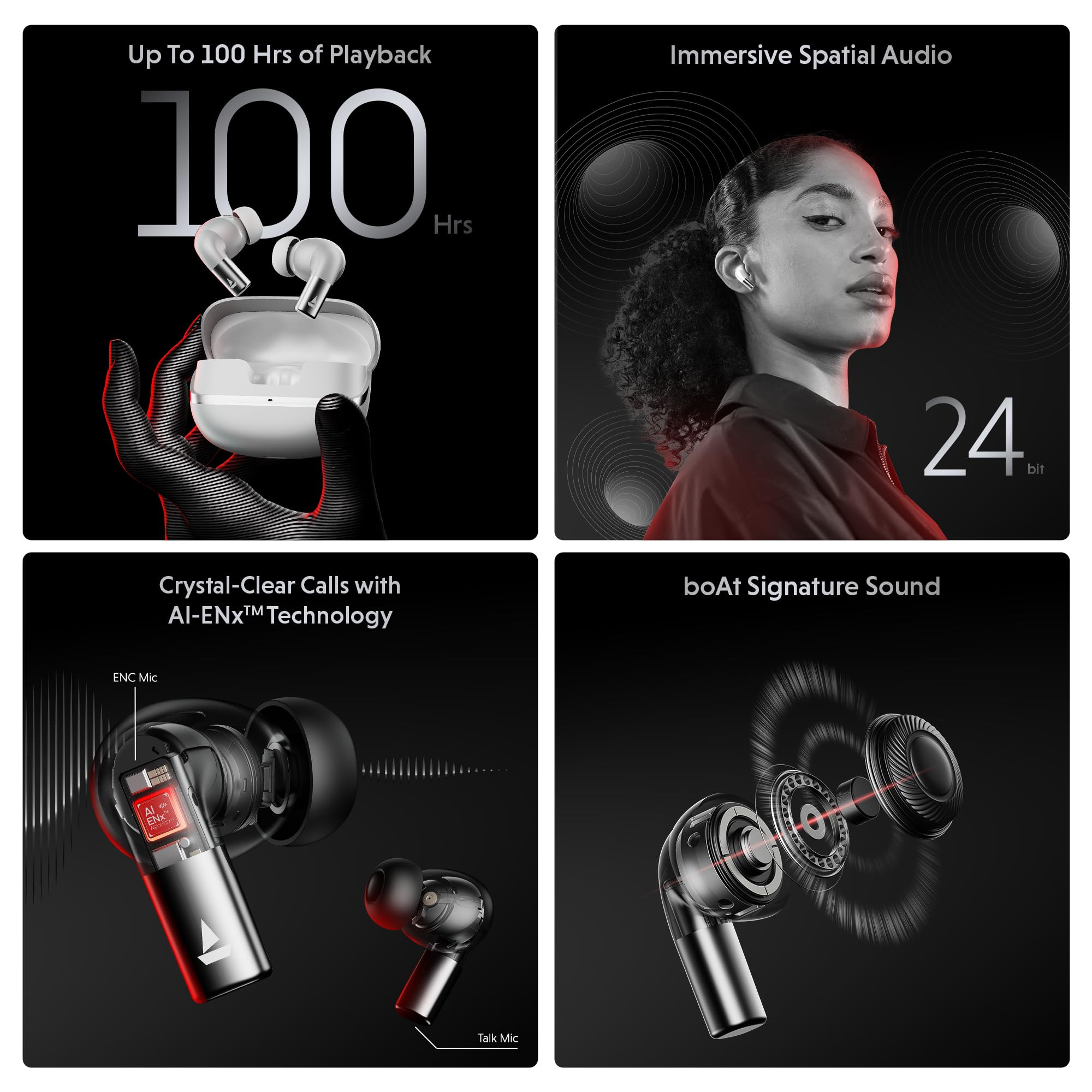 boAt Airdopes Ultra Pro 2025 Launch 100Hrs Battery Dual Pairing Spatial AudioApp Support Fast Charge4Mics ENx v53 Bluetooth Earbuds TWS Ear Buds Wireless Earphones with mic Gunmetal Black