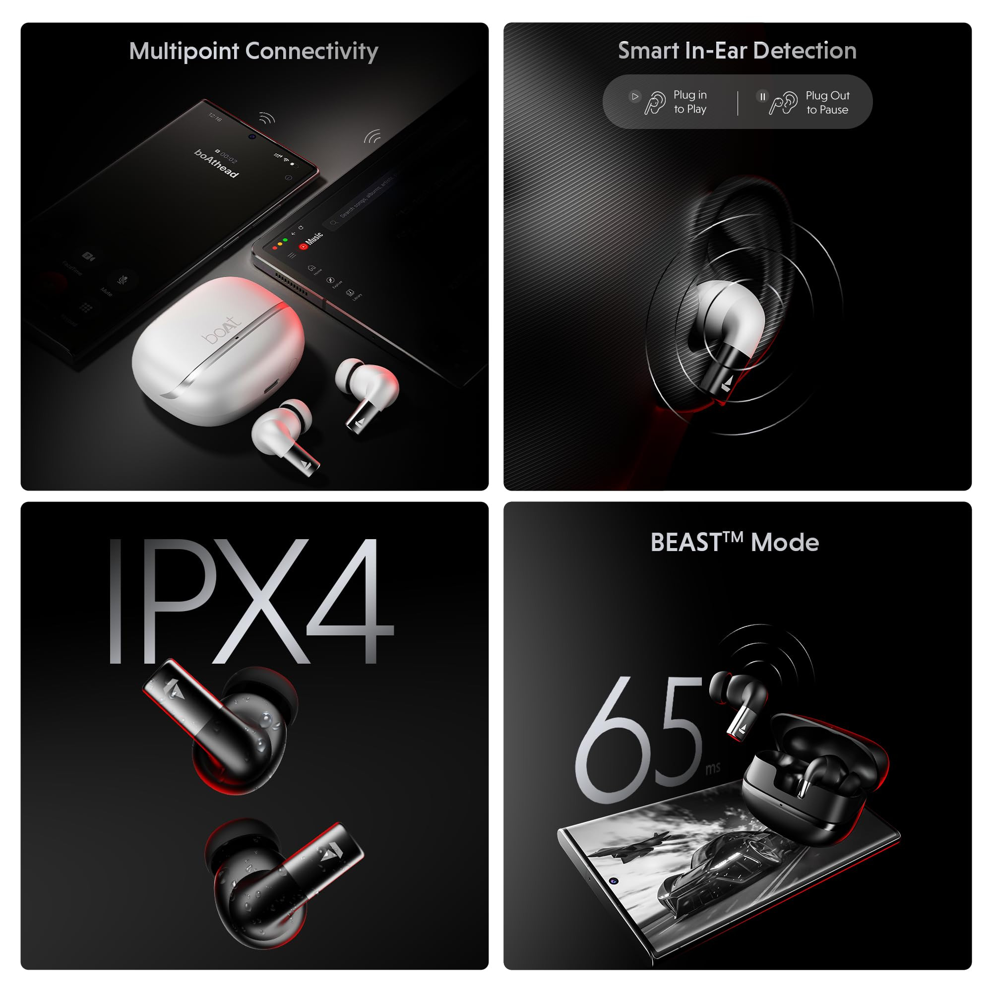 boAt Airdopes Ultra Pro 2025 Launch 100Hrs Battery Dual Pairing Spatial AudioApp Support Fast Charge4Mics ENx v53 Bluetooth Earbuds TWS Ear Buds Wireless Earphones with mic Gunmetal Black