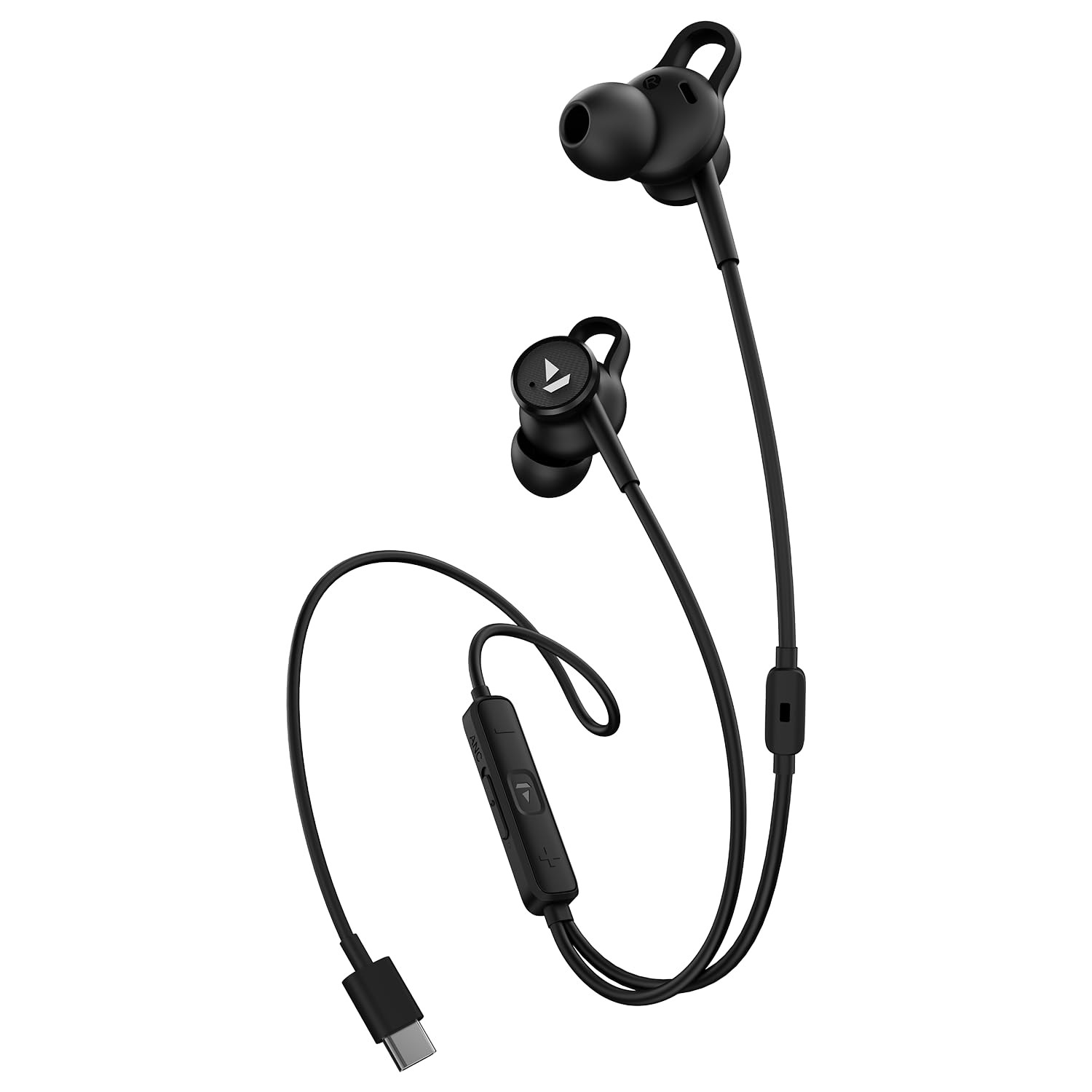boAt Bassheads 122 ANC Wired in Ear Earphones with 25Db Active Noise Cancellation 13Mm Drivers Ambient Mode Type-C Jack in-Line Microphone Snug Fit Multi-OS CompatibilityBlack