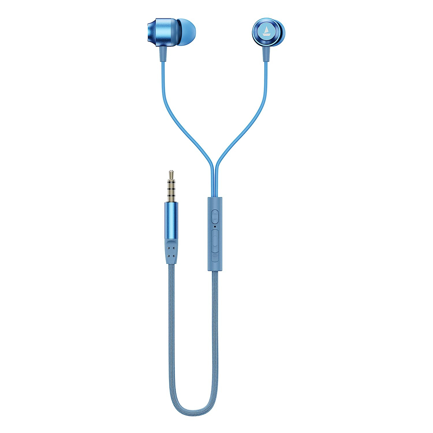 boAt Bassheads 162 V2 Wired Earphones with 10Mm Drivers Metallic in Ear Earbuds Integrated Controls in-Line Microphone Ergonomic Fit Braided Cable 35Mm JackCalm Blue