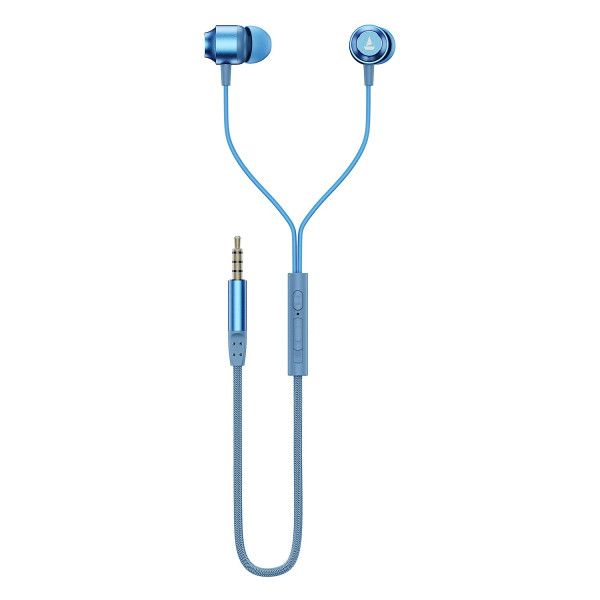 Image of boAt Bassheads 162 V2 Wired Earphones with 10Mm Drivers, Metallic in Ear Earbuds, Integrated Controls, in-Line Microphone, Ergonomic Fit, Braided Cable &amp; 3.5Mm Jack(Calm Blue)
