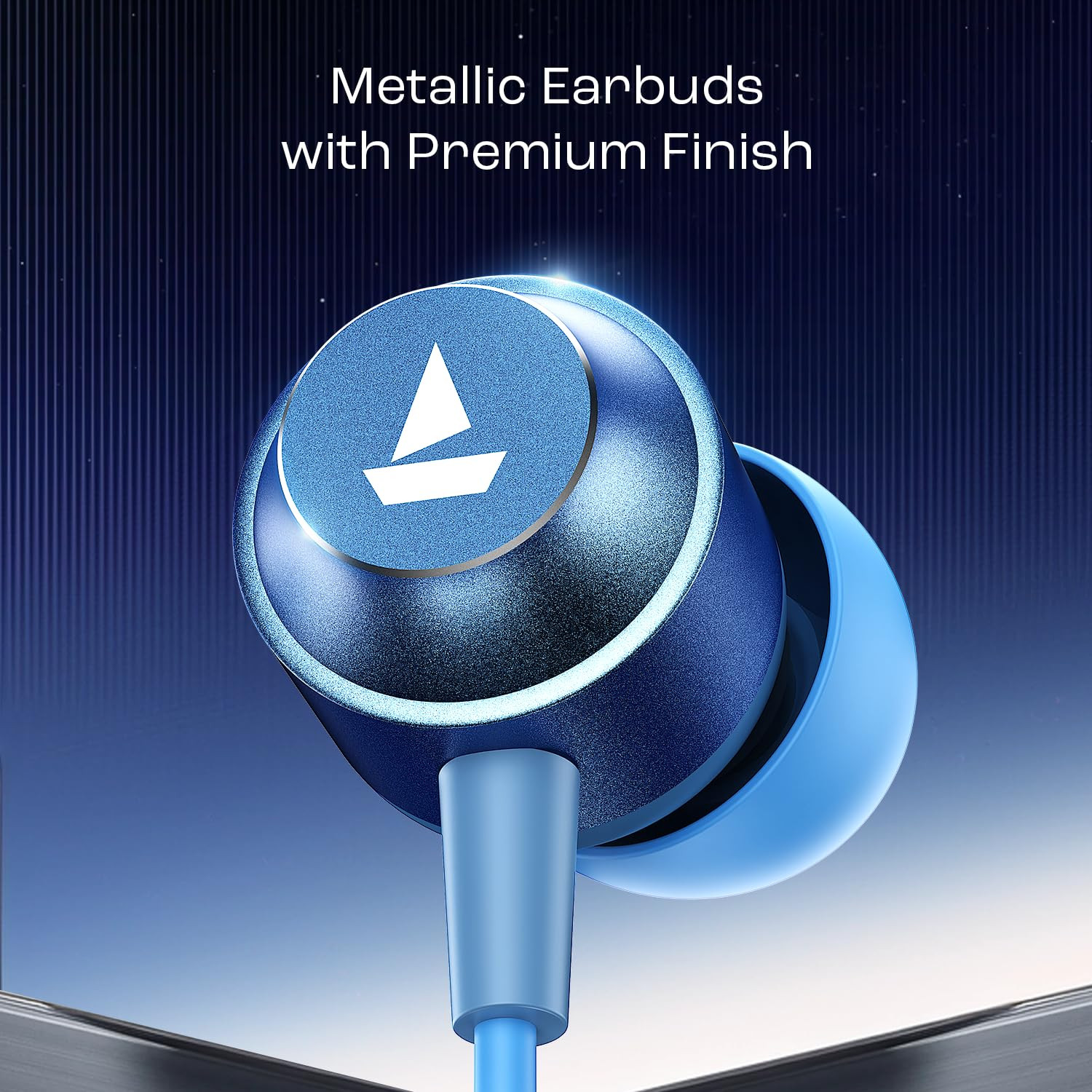 boAt Bassheads 162 V2 Wired Earphones with 10Mm Drivers Metallic in Ear Earbuds Integrated Controls in-Line Microphone Ergonomic Fit Braided Cable 35Mm JackCalm Blue