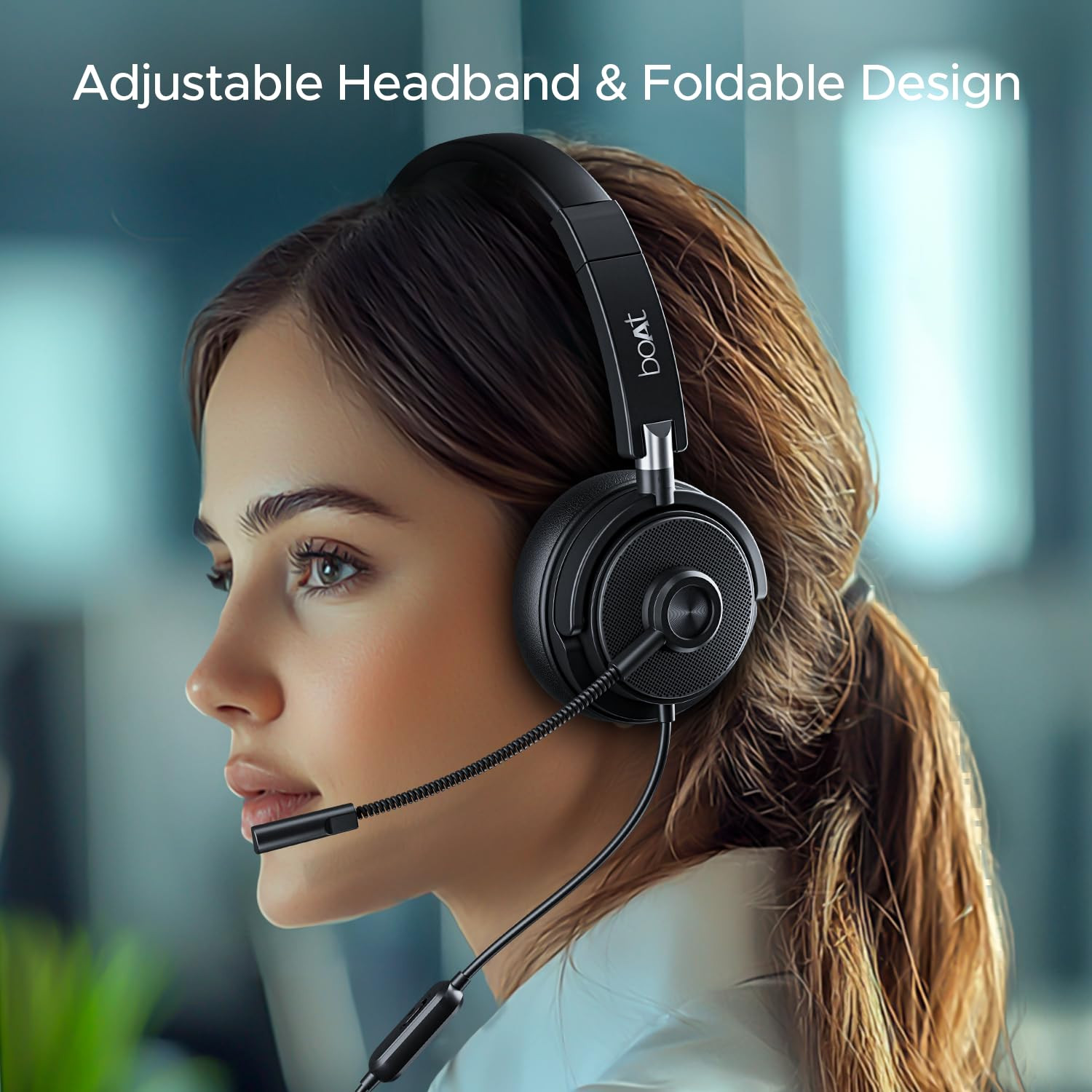 boAt Bassheads 900 Pro Wired Headphones with 40Mm Drivers Lightweight Foldable Design Over Ear Remote Control Unidirectional Retractable Mic Adjustable Headband USB Type-A CompatibilityBlack