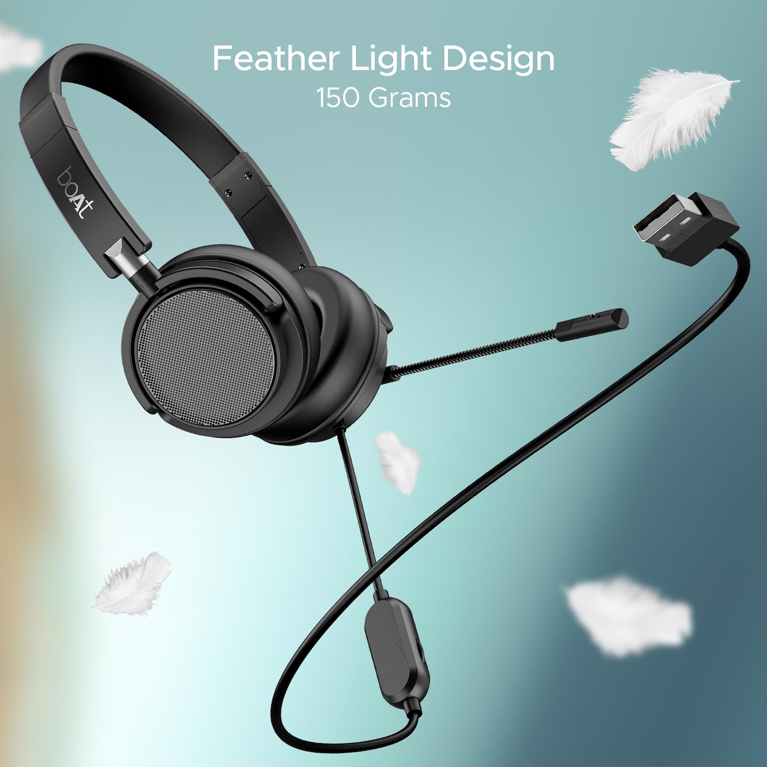 boAt Bassheads 900 Pro Wired Headphones with 40Mm Drivers Lightweight Foldable Design Over Ear Remote Control Unidirectional Retractable Mic Adjustable Headband USB Type-A CompatibilityBlack