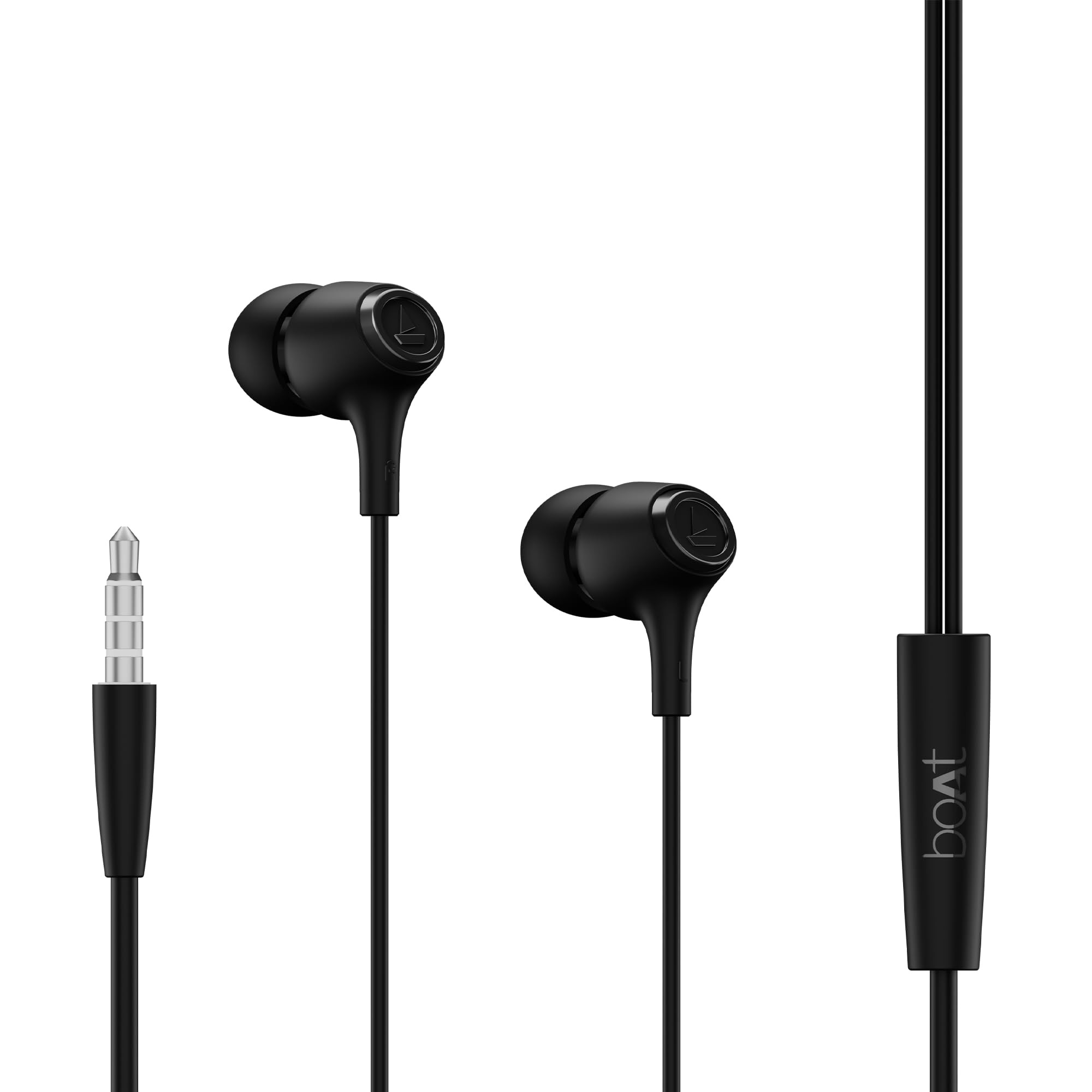 boAt BassHeads 95 2025 Launch Wired Earphones 10mm Drivers Signature Sound in-Line Microphone Integrated Controls Snug Fit Lightweight Voice Assistant 120cm Cable 35mm JackActive Black