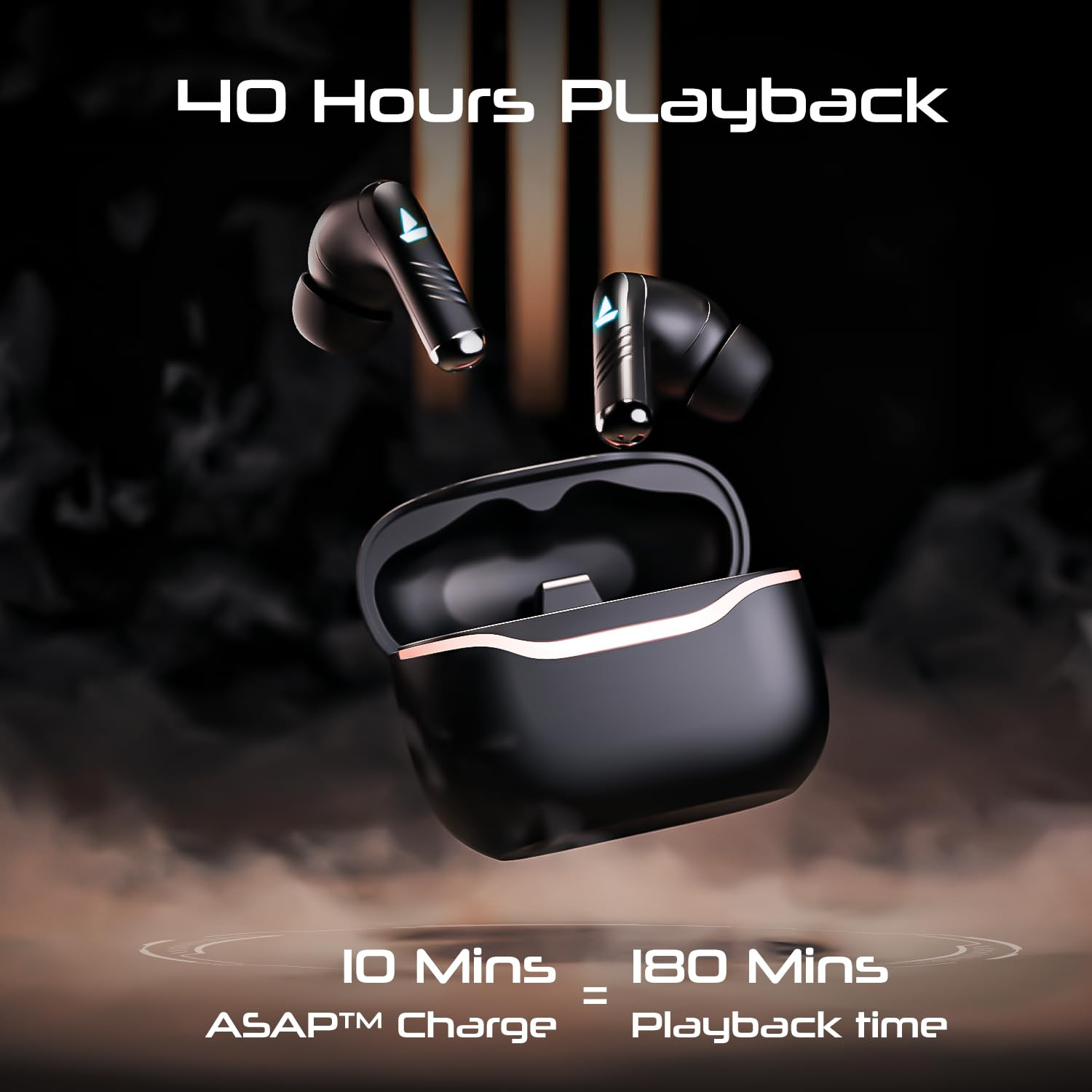 boAt Immortal 125 TWS in-Ear Earbuds wup to 40 hrs Playtime Quad Mics with ENx Tech Beast Mode with 40 ms Super Low Latency ASAP Charge IPX4 Resistance RGB LED Lights BT v53Black Sabre