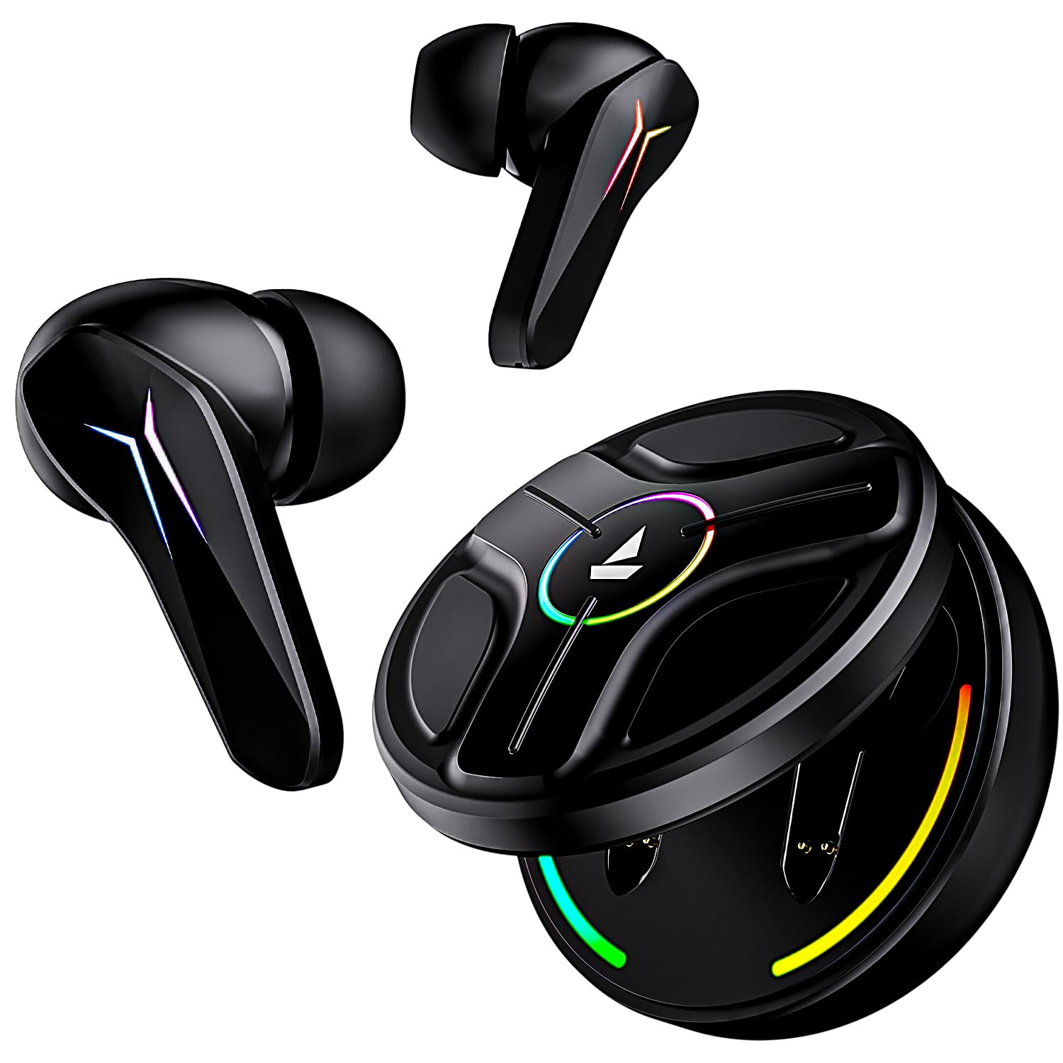 boAt Immortal 141 ENx Tech 40HRS Battery Low Latency Mode Fast Charge IPX4 IWP Tech RBG Lights v53 Bluetooth TWS in Ear Earbuds Wireless Earphones with mic Gaming Earbuds Black Sabre