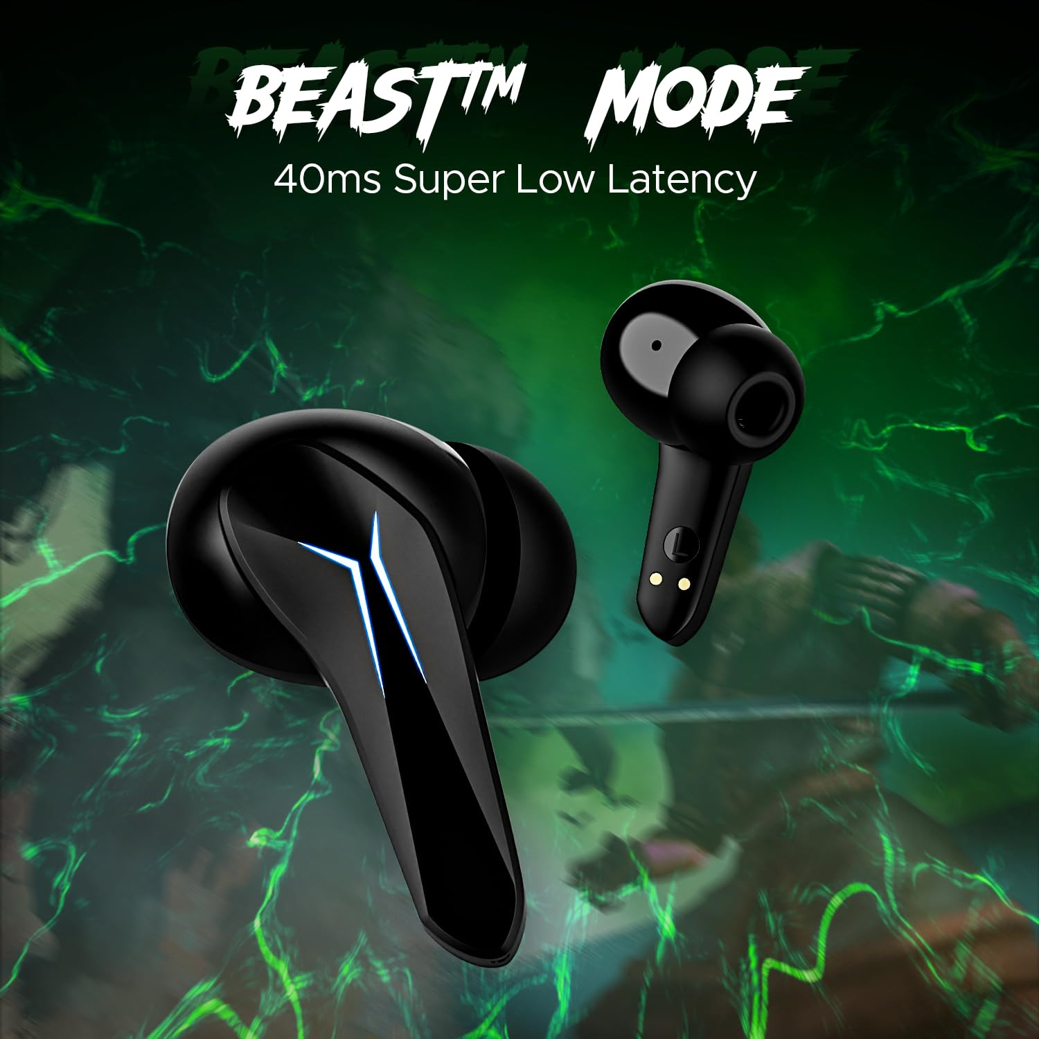 boAt Immortal 141 ENx Tech 40HRS Battery Low Latency Mode Fast Charge IPX4 IWP Tech RBG Lights v53 Bluetooth TWS in Ear Earbuds Wireless Earphones with mic Gaming Earbuds Black Sabre