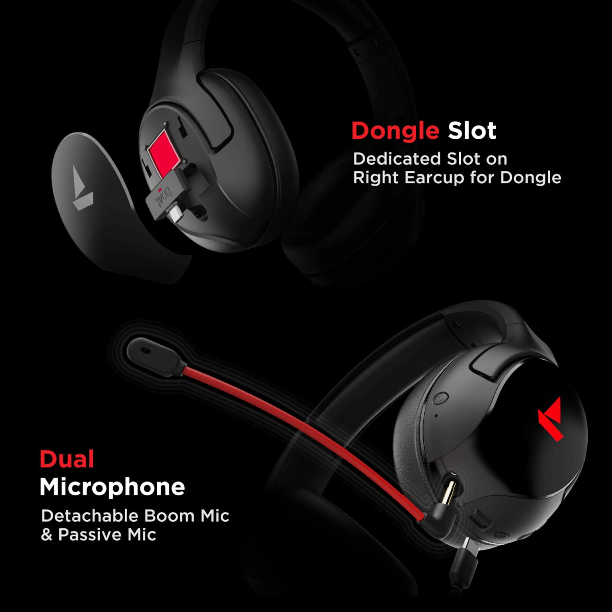 boAt Immortal Im 1300 Gaming Bluetooth Wireless Over Ear Headphones Black