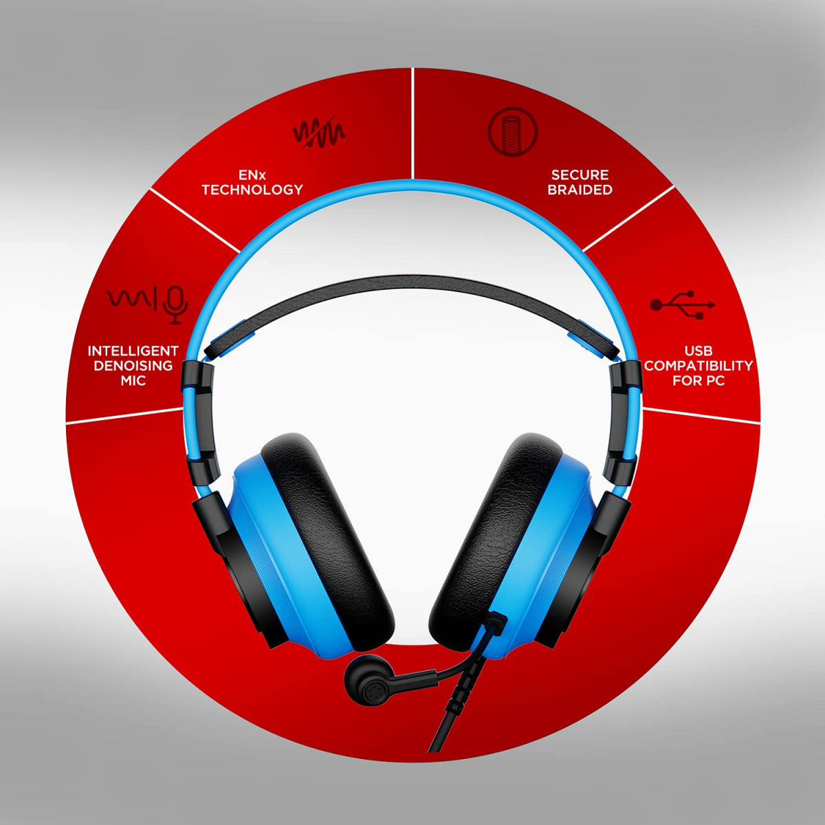 boAt Immortal IM-200 71 Channel Wired Over Ear USB Gaming Headphone Blue