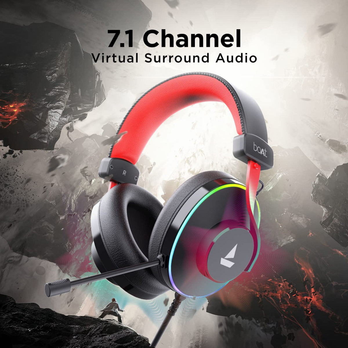 boAt Immortal IM-700 71 Channel PC Virtual Surround Sound ENx Tech RGB LEDs Black