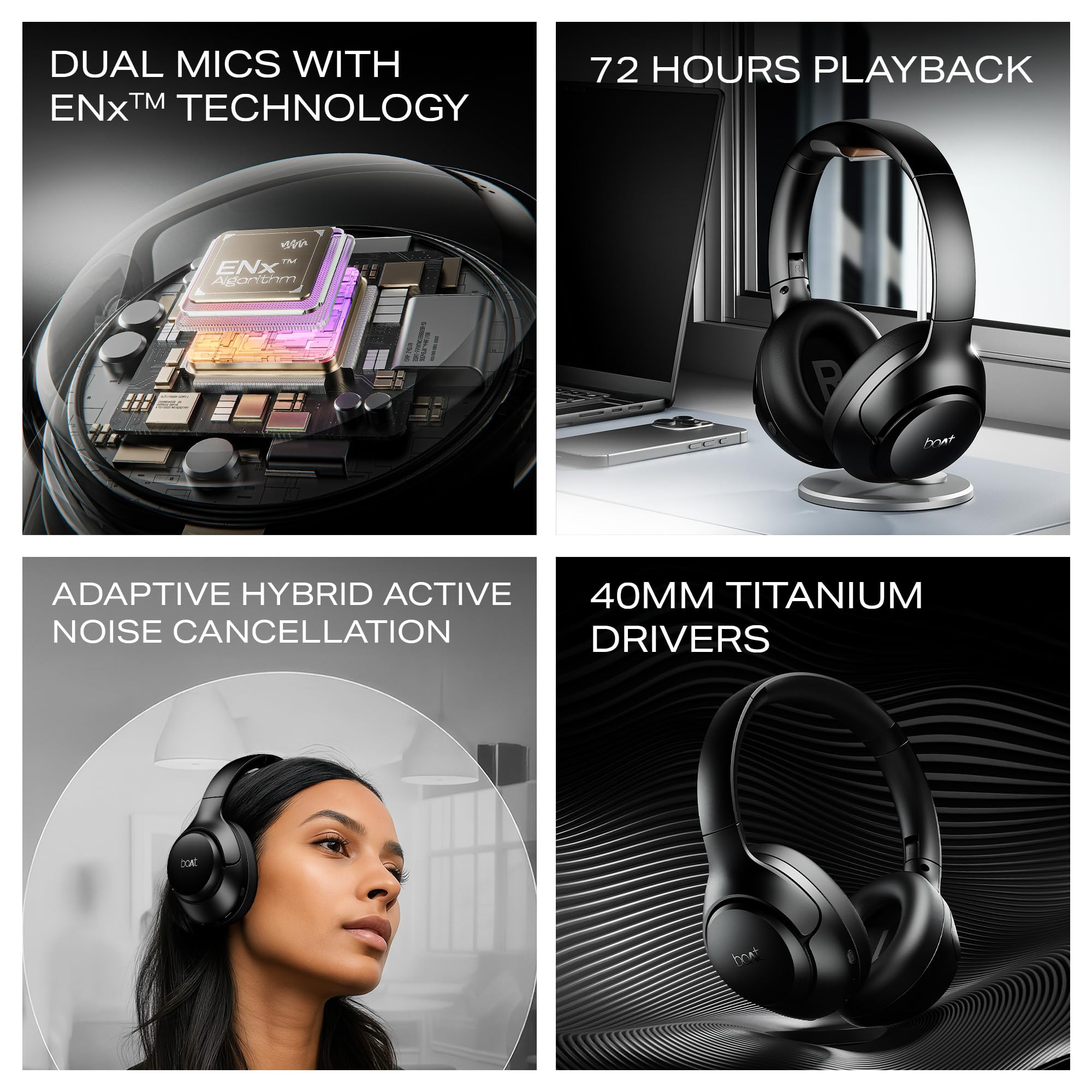 boAt New Launch Rockerz 551 ANC Pro 42dB Hybrid Adaptive ANC App Support 72Hrs Battery 40mm Titanium DriversENx TechFoldable Cups Bluetooth Over Ear Headphones with Mic Cosmic Black