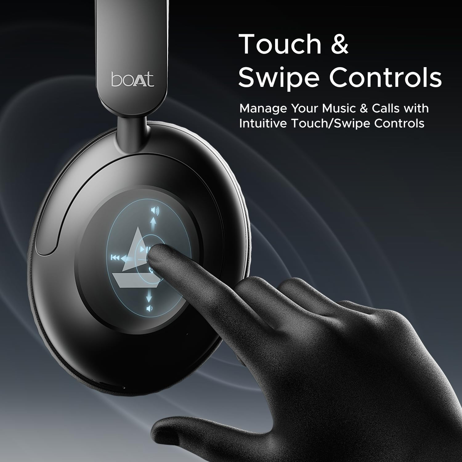 boAt New Launch Rockerz 650 Pro TouchSwipe Controls Dolby Audio 80Hrs Battery 2Mics ENx Fast Charge App Support Dual Pair Bluetooth Over Ear Headphones with Mic Iris Black