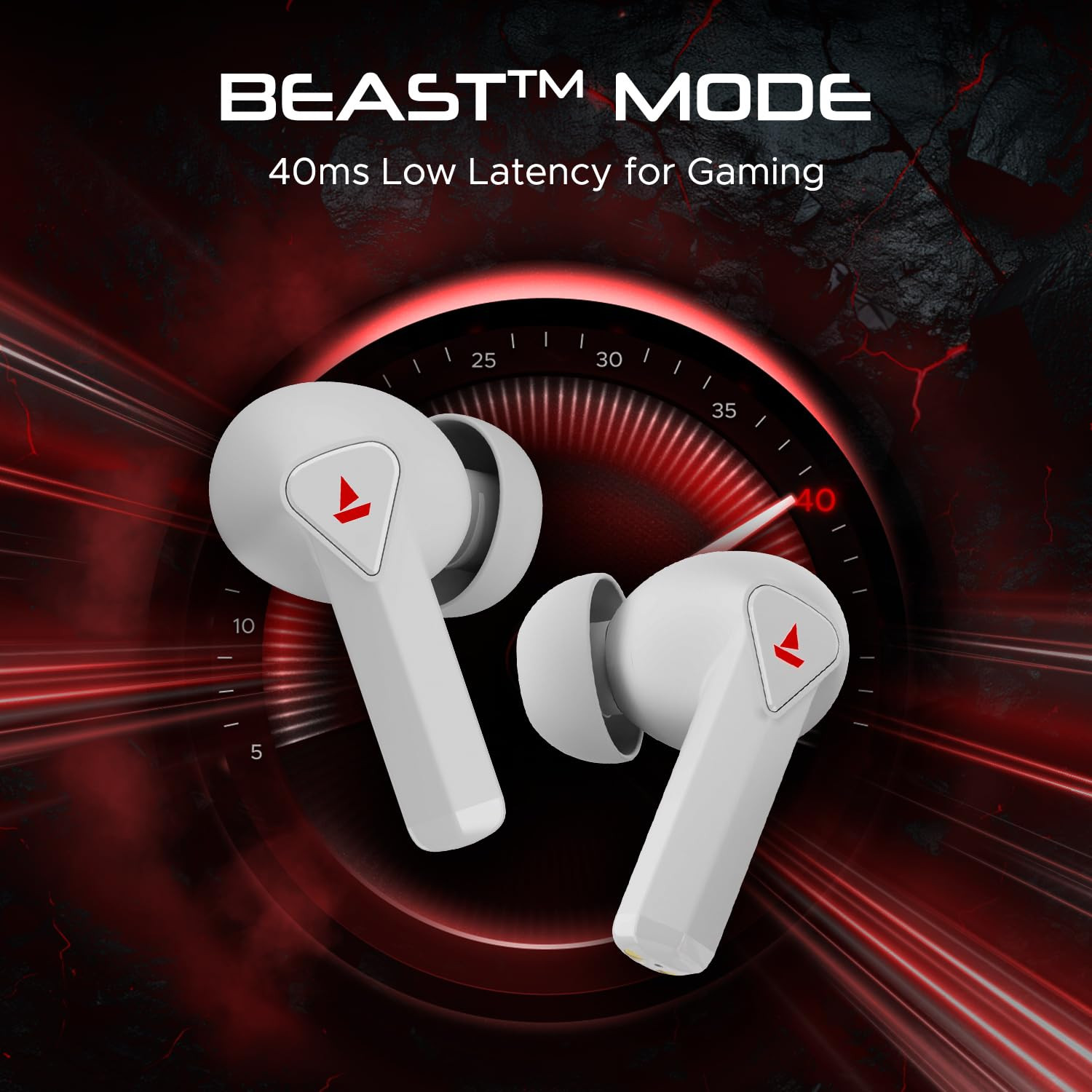 boAt Newly Launched Immortal 158 TWS in Ear Gaming Earbuds with 40hrs Playback 40ms Super-Low Latency Beast Mode RGB LEDs 4 Mics with ENx IWP ASAP Charge BTv53White Sabre