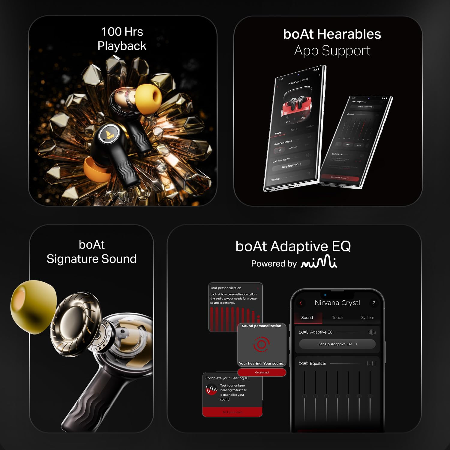 boAt Nirvana Crystl 2025 Launch Transparent CaseSpatial Audio ANC32dB 100Hrs Battery4Mics ENxApp Support Bluetooth Earbuds TWS Ear Buds Wireless Earphones with mic Quantum Black