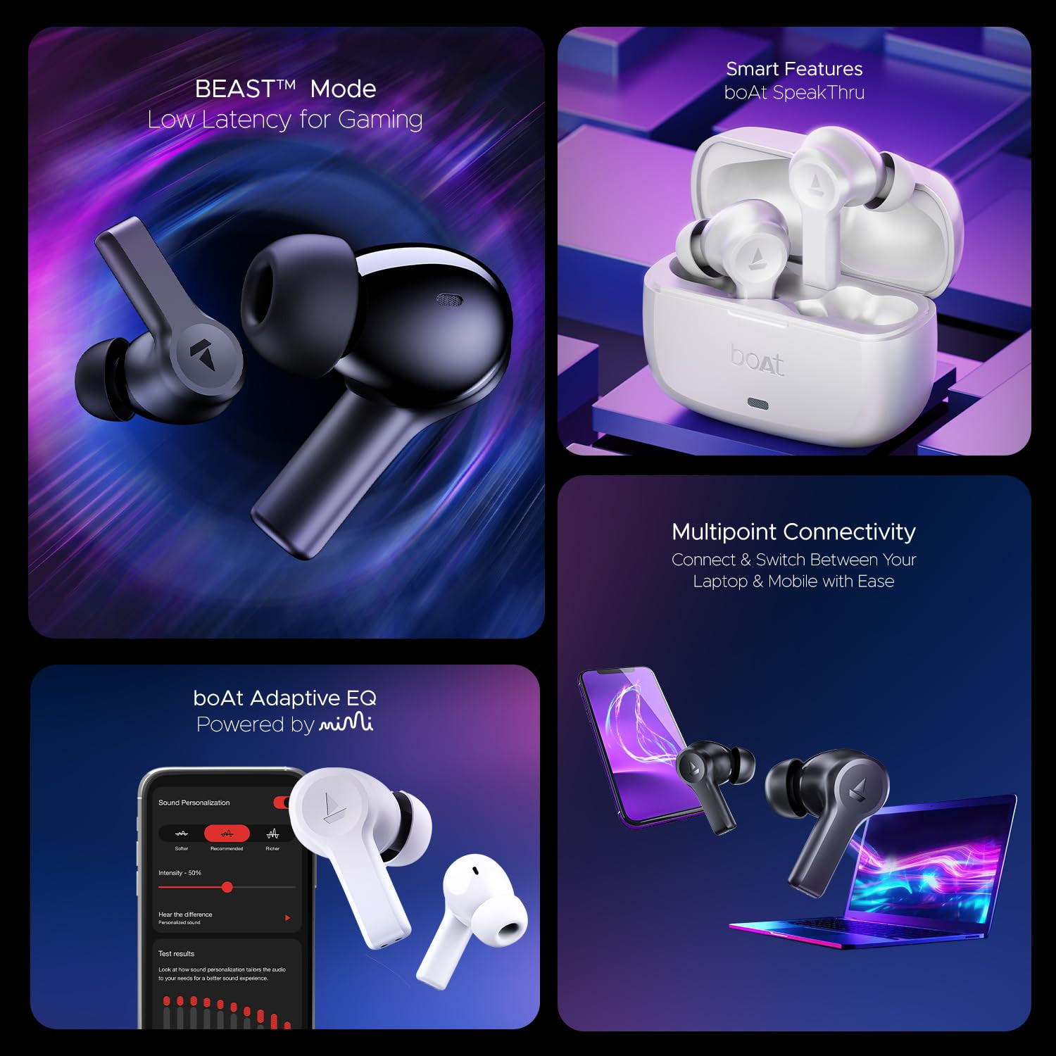 boAt Nirvana Lucid w 32 dB ANC Multi-Point Connectivity in-Ear Detection 60HRS Playback Hearables App 4 Mics ENx IPX5 Truly Wireless in Ear Earbuds TWS Ear BudsGunmetal Black