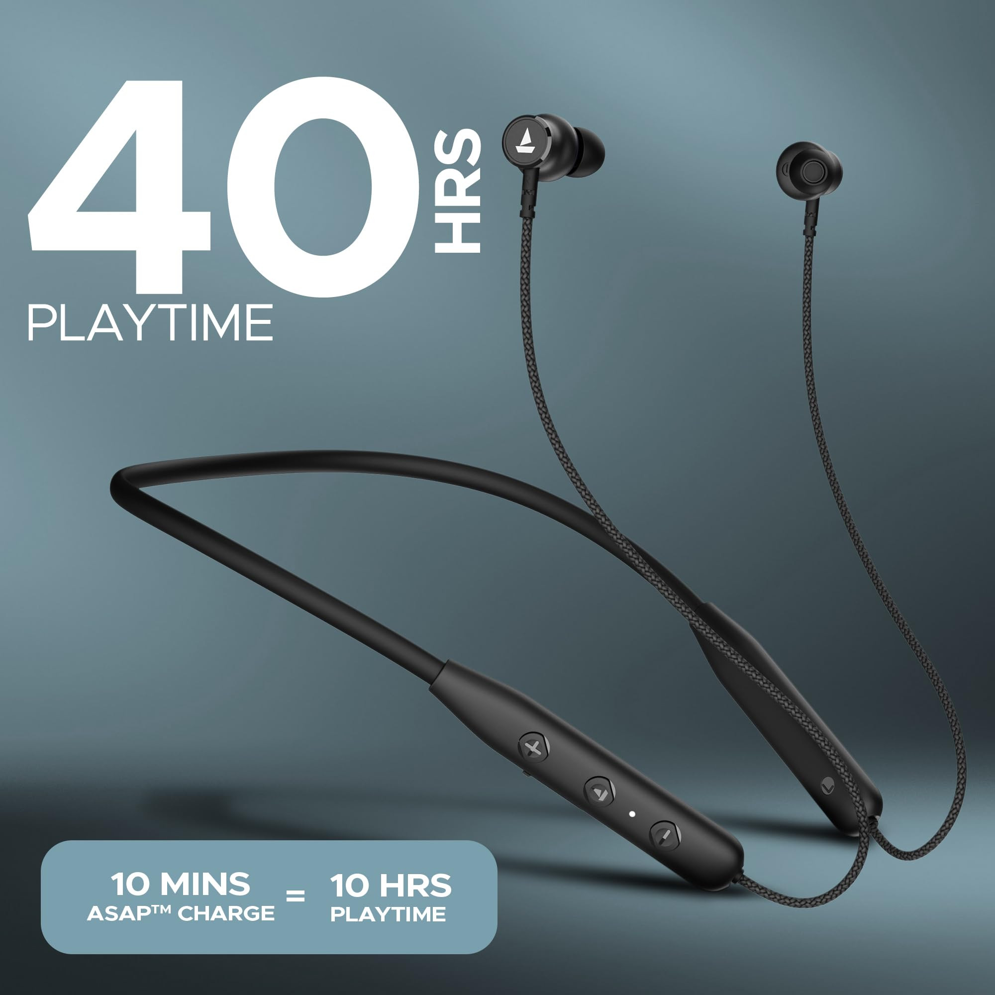 boAt Rockerz 110Rockerz 109 Wireless in Ear Neckband with Up to 60 hrs Playtime Dual Device Pairing ENx Tech ASAP Charging BTv53IPX5Type-C Interface Magnetic Power BudsActive Black
