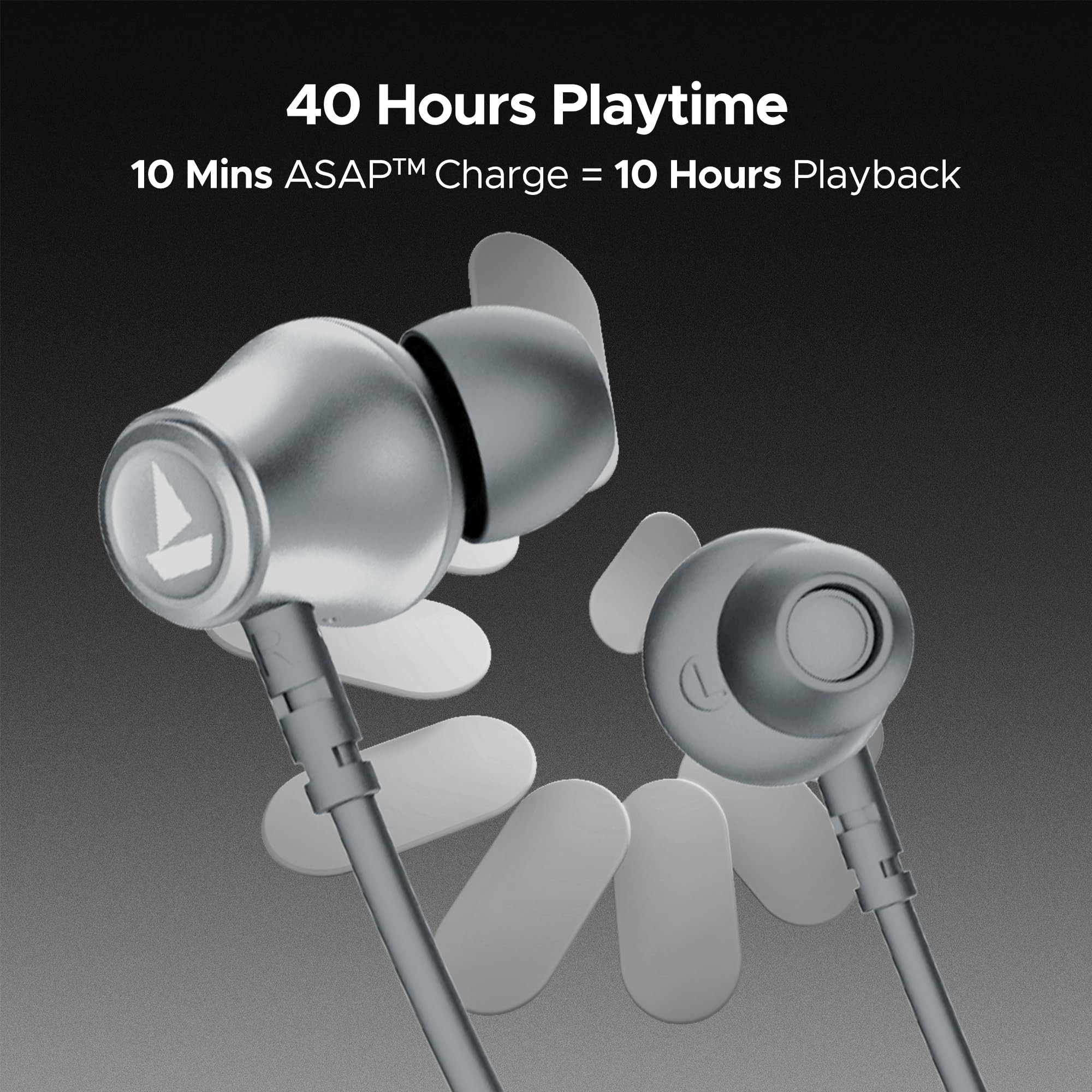 boAt Rockerz 111 40HRS Battery Dual Device Pairing ENx Tech Low Latency Mode Fast Charging BTv53 IPX5 Type-C Interface Bluetooth in Ear Neckband Wireless with Mic Earphones Ash Grey