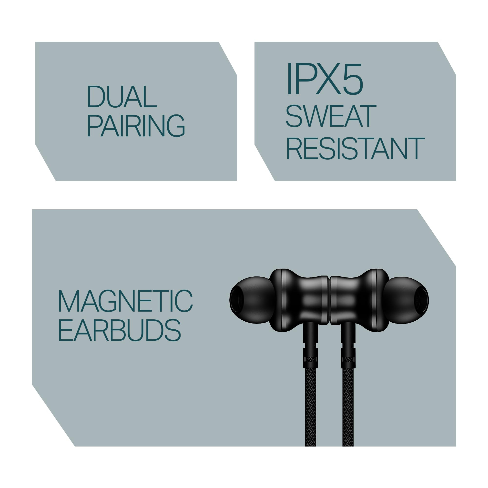 boAt Rockerz 113 2025 Launch 40 Hrs Playback Dual Pair Fast Charge ENx Tech Low Latency Magnetic Buds Bluetooth Neckband Wireless with Mic EarphonesActive Black