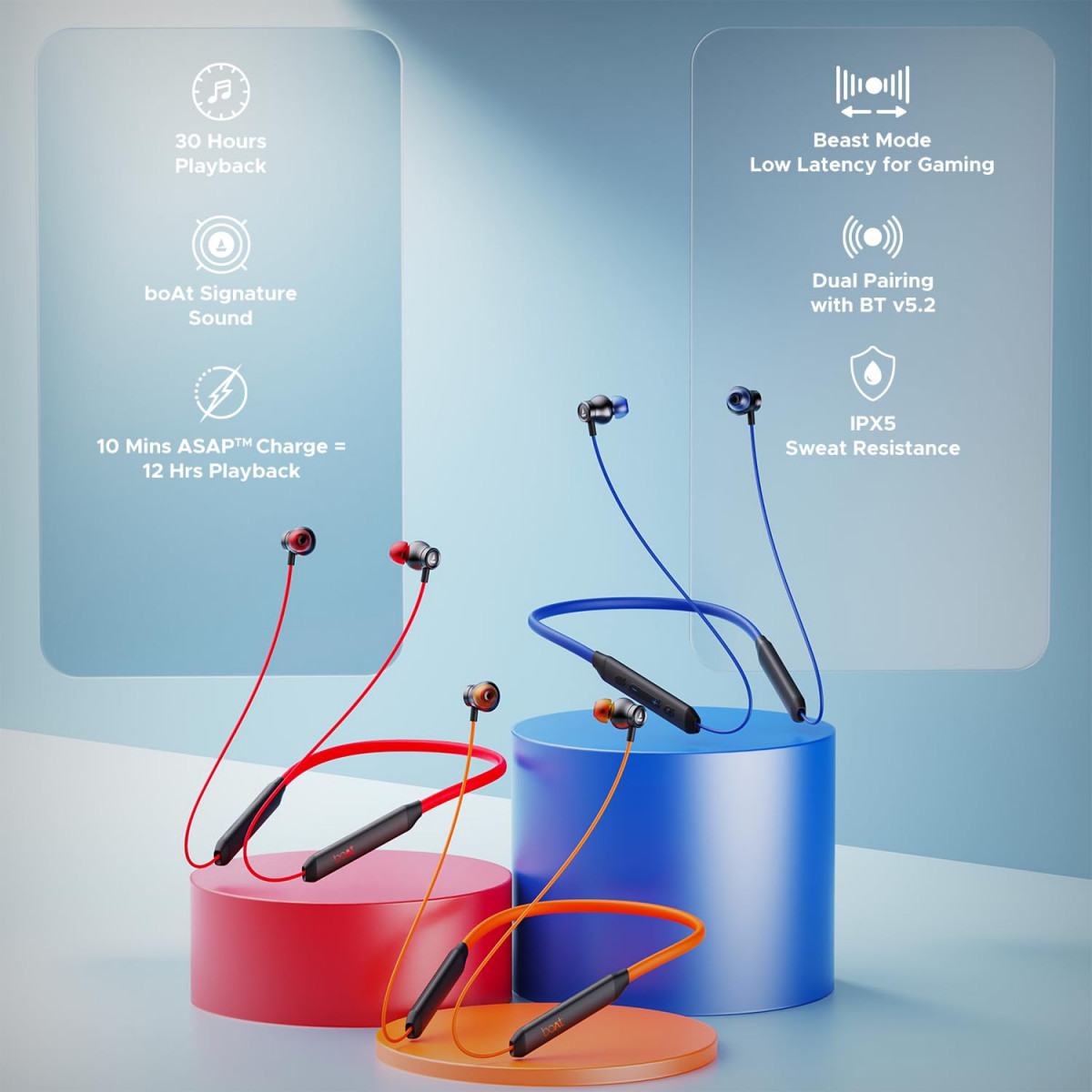 boAt Rockerz 205 Pro in Ear Bluetooth Neckband with Mic Beast ModeLow Latency Upto 65ms ENx Tech for Clear Voice Calls30 Hours Playtime ASAP Charge10mm DriversDual Pairing IPX5Buoyant Blue