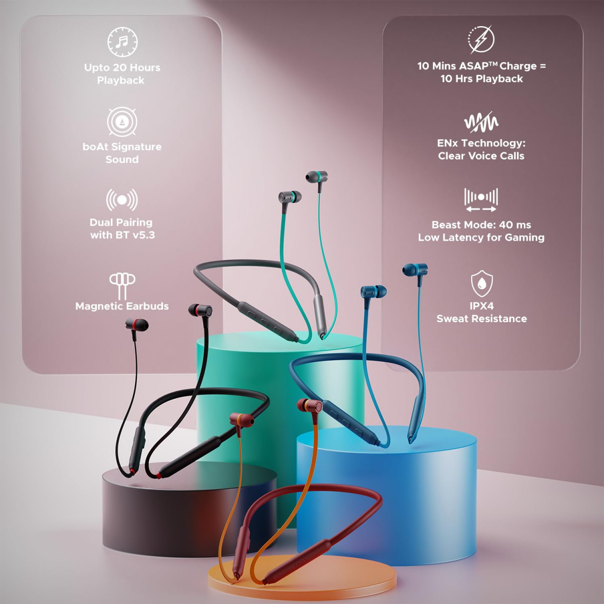 boAt Rockerz 245 pro Bluetooth in Ear Neckband with Beast ModeSuper Low Latency for Gaming ENx Tech for Clear Calls ASAP Charge 20HRS Playtime IPX4 Dual Pairing BT v53Blue Bliss