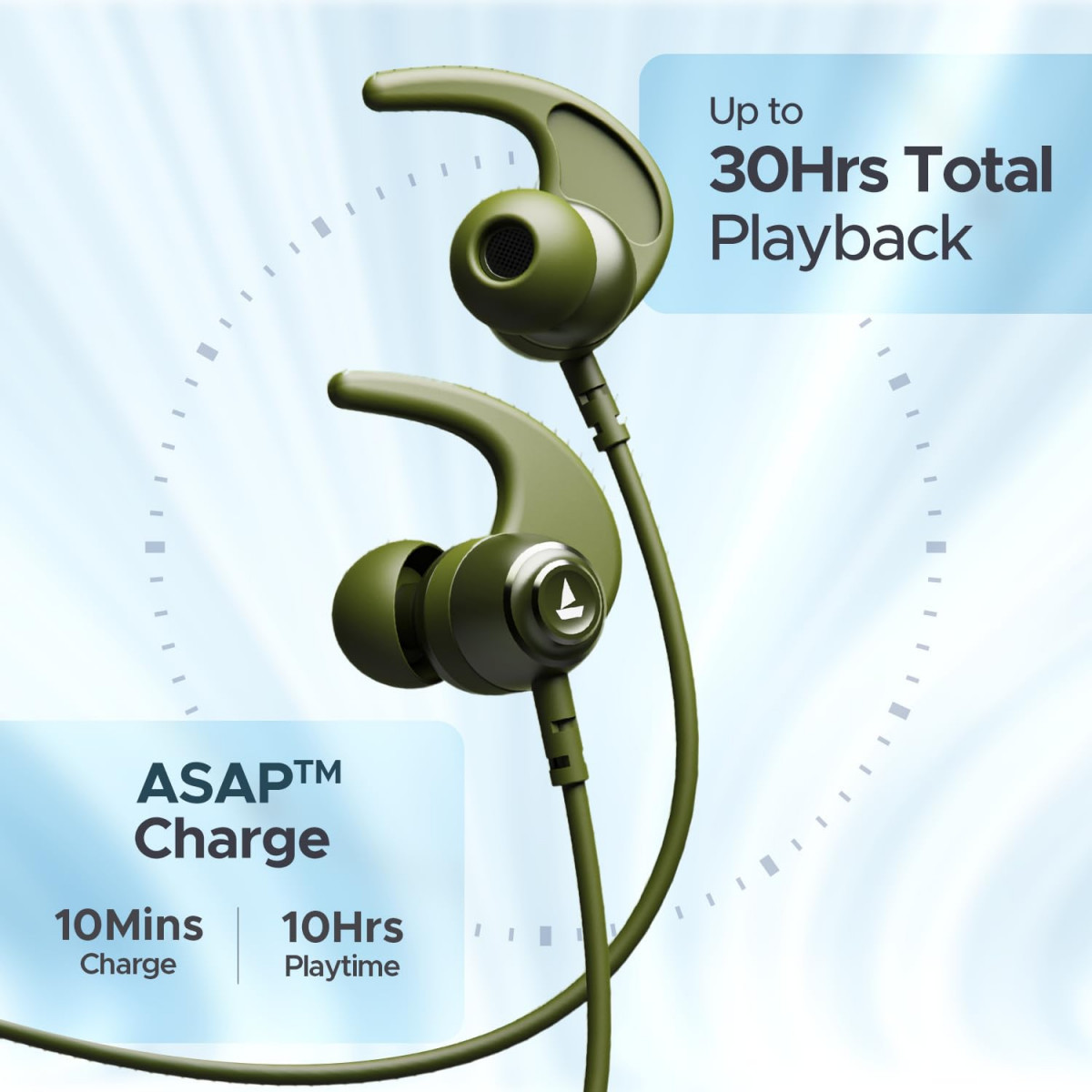 boAt Rockerz 268 Bluetooth in Ear Earphones with Beast Mode ENx Mode ASAP Charge Upto 25 Hours Playback Signature Sound BTv52 IPX5Fern Green