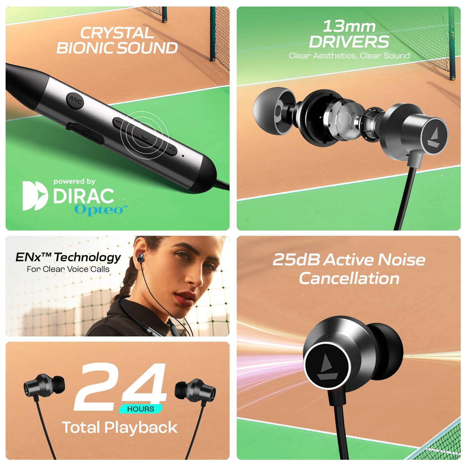 boAt Rockerz 280 ANC wCrystal Bionic Sound Powered by Dirac Opteo Active Noise Cancellation 13mm Drivers ASAP Charge 24H Playback ENx Tech in- Ear Bluetooth NeckbandGunmetal Black