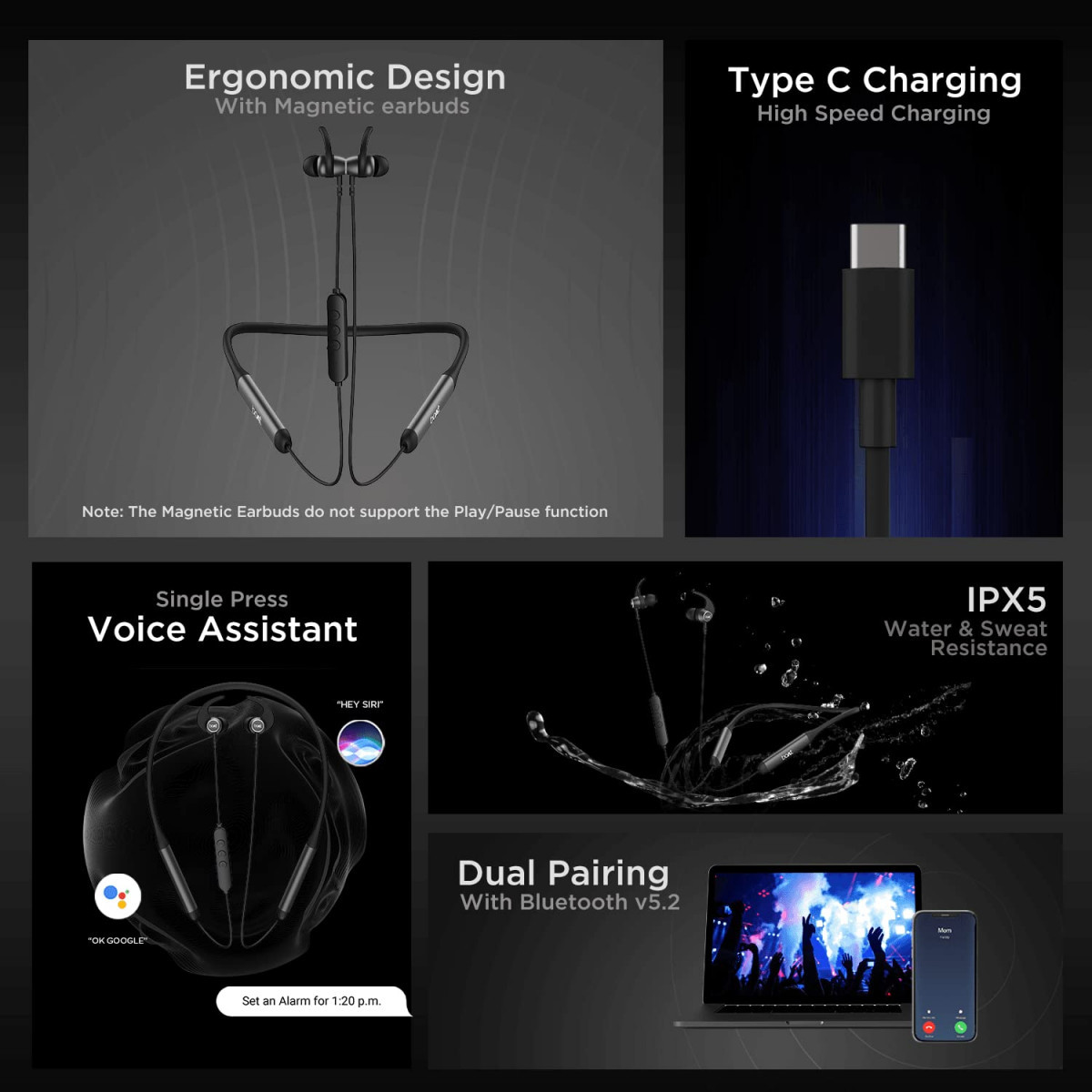 boAt Rockerz 330 Pro in-Ear Bluetooth Neckband with 60HRS Playtime ASAP Charge ENx Tech Signature Sound BT v52 Dual Pairing IPX5 with Mic Active Black