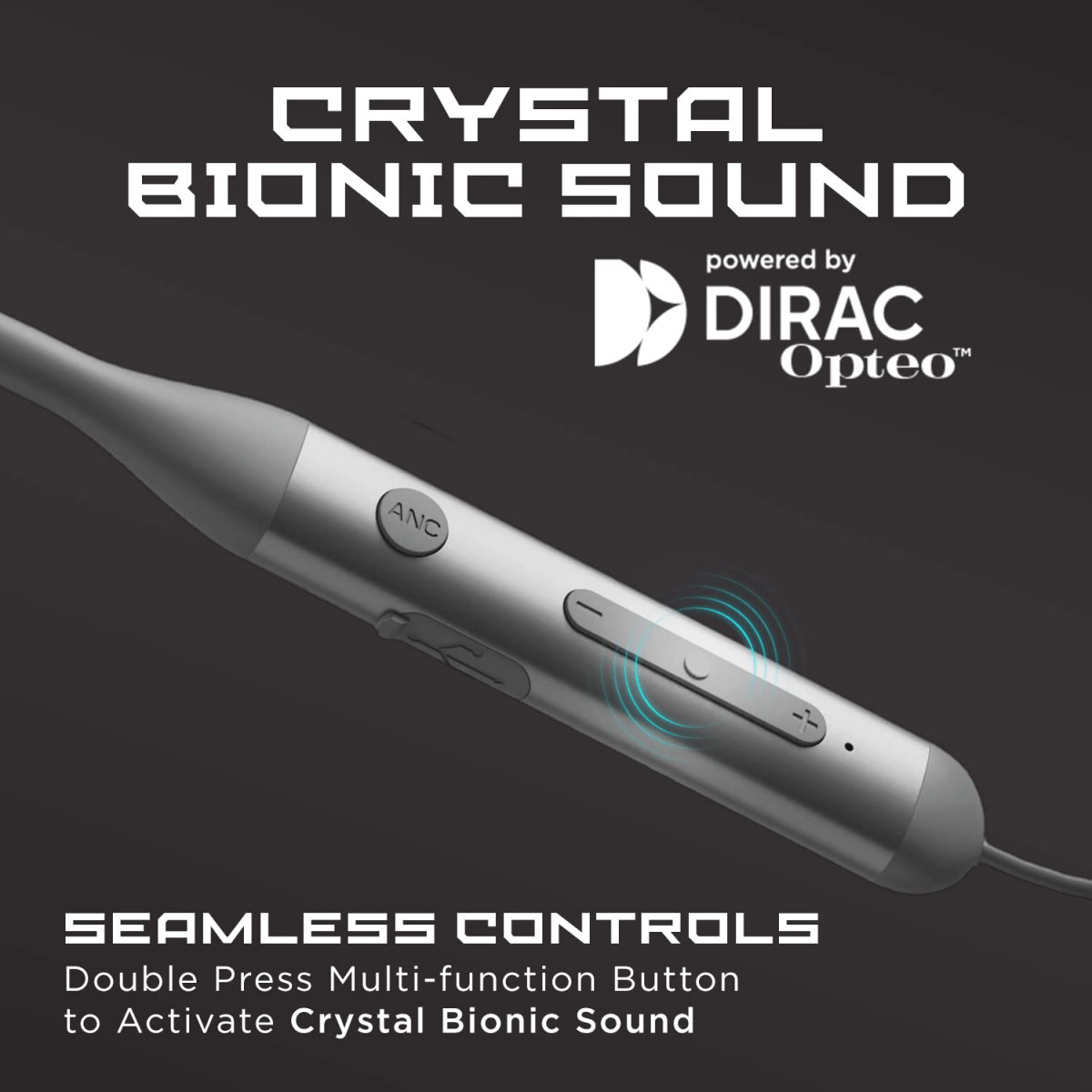 boAt Rockerz 330ANC Bluetooth in Ear Neckband with mic Crystal Bionic Sound Powered by Dirac Opteo Active Noise Cancellation 13mm Drivers ASAP Charge 24H Playback ENx TechFunky Grey