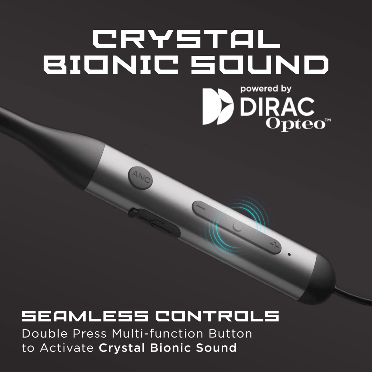 boAt Rockerz 330ANC Bluetooth Neckband in Ear Earphones with mic Crystal Bionic Sound Powered by Dirac Opteo ANC 13mm Drivers ASAP Charge 24H Playback ENx TechGunmetal Black