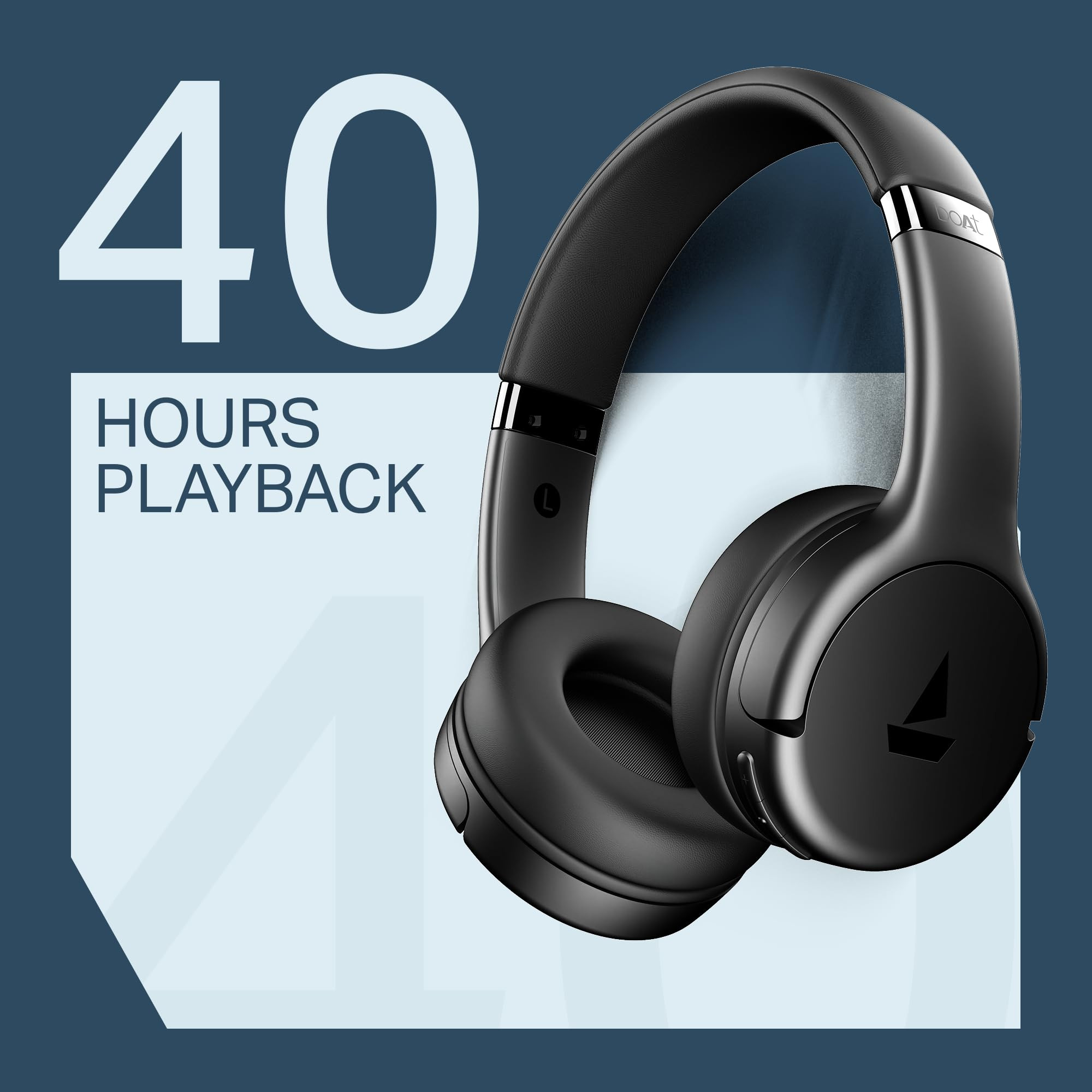 boAt Rockerz 411 2025 Launch 40ms Low Latency 40Hrs Battery 40mm Drivers ENx Tech Integrated Controls v54 Bluetooth Headphones Wireless Headphone with Mic Active Black