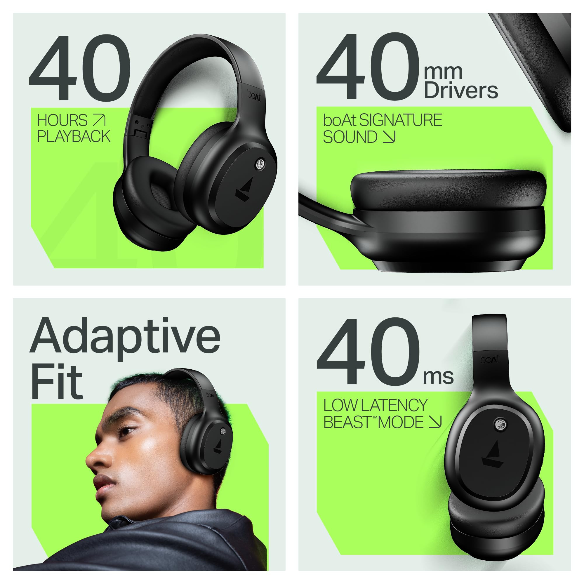 boAt Rockerz 421 2025 Launch 40Hrs Battery Low Latency40ms 40mm Drivers ENx Technology Integrated Controls v54 Bluetooth Headphones Wireless Headphone with Mic Black Sabre