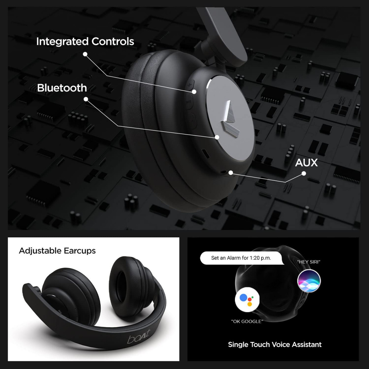 boAt Rockerz 450 Bluetooth On Ear Headphones with Mic Upto 15 Hours Playback Black