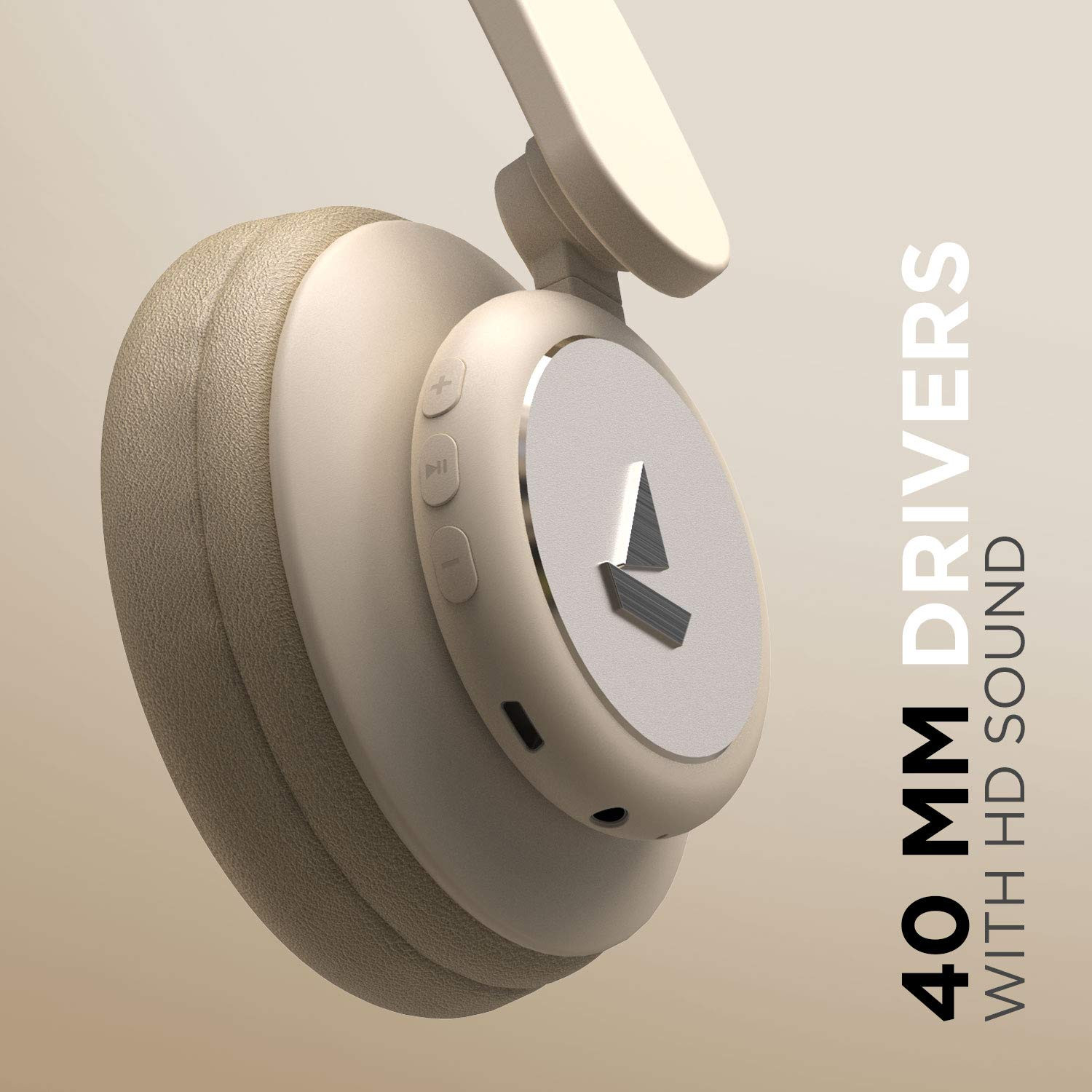 boAt Rockerz 450R On Ear Wireless Headphones with 15 Hours Battery 40mm Drivers Padded Ear Cushions Easy Access Controls and Voice AssistantHazel Beige