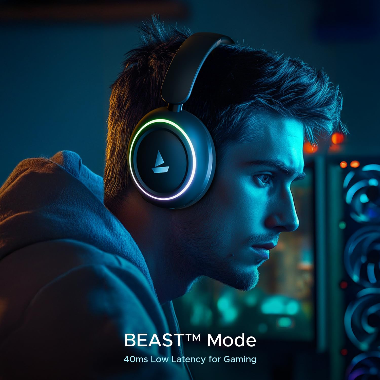 boAt Rockerz 480 WRGB LEDs 6 Light Modes 40Mm Drivers Beast Mode 60Hrs Playback Enx Tech BT V53 Adaptive Fit Easy Access Controls Bluetooth Over Ear HeadphonesBlack Sabre