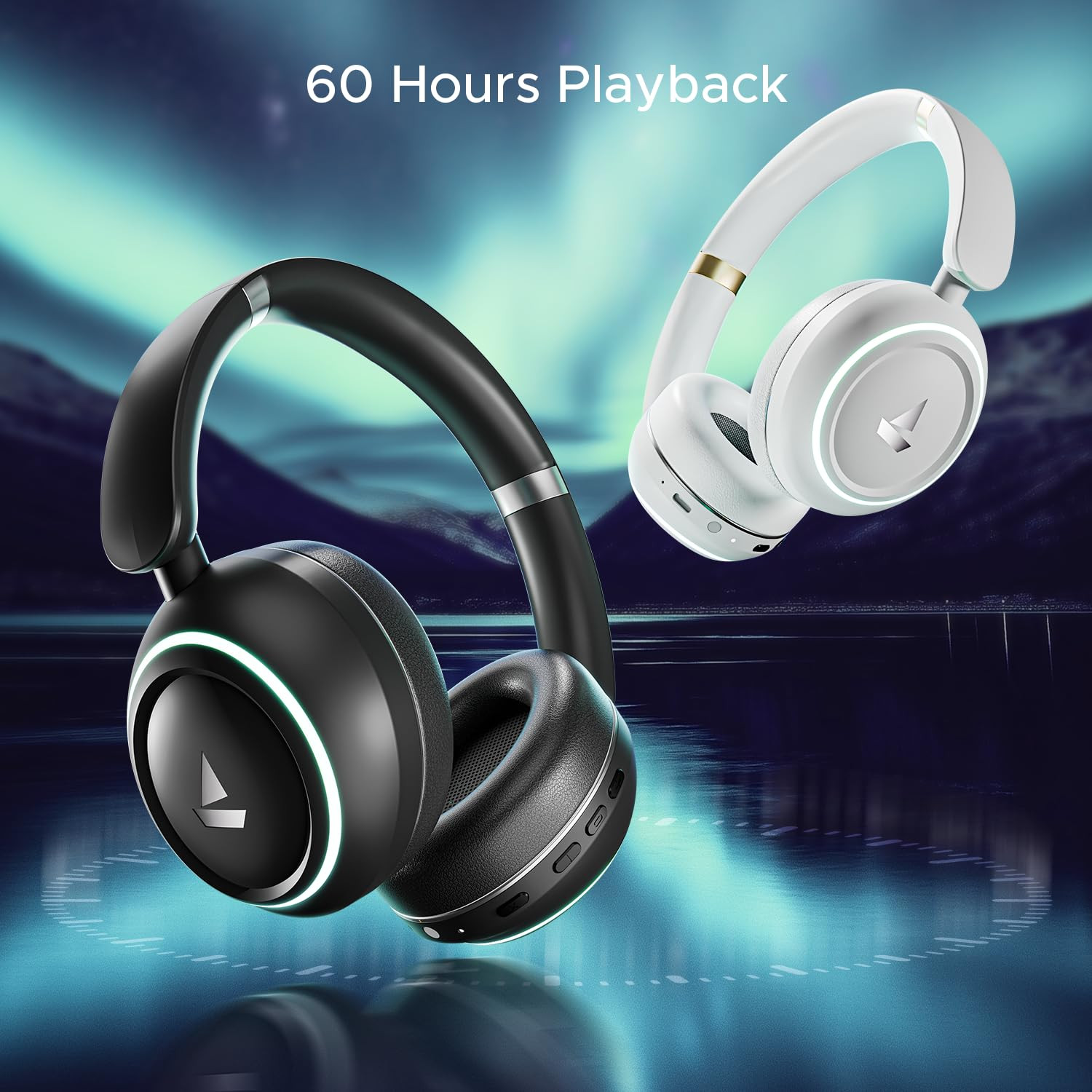boAt Rockerz 480 WRGB LEDs 6 Light Modes 40Mm Drivers Beast Mode 60Hrs Playback Enx Tech BT V53 Adaptive Fit Easy Access Controls Bluetooth Over Ear HeadphonesBlack Sabre