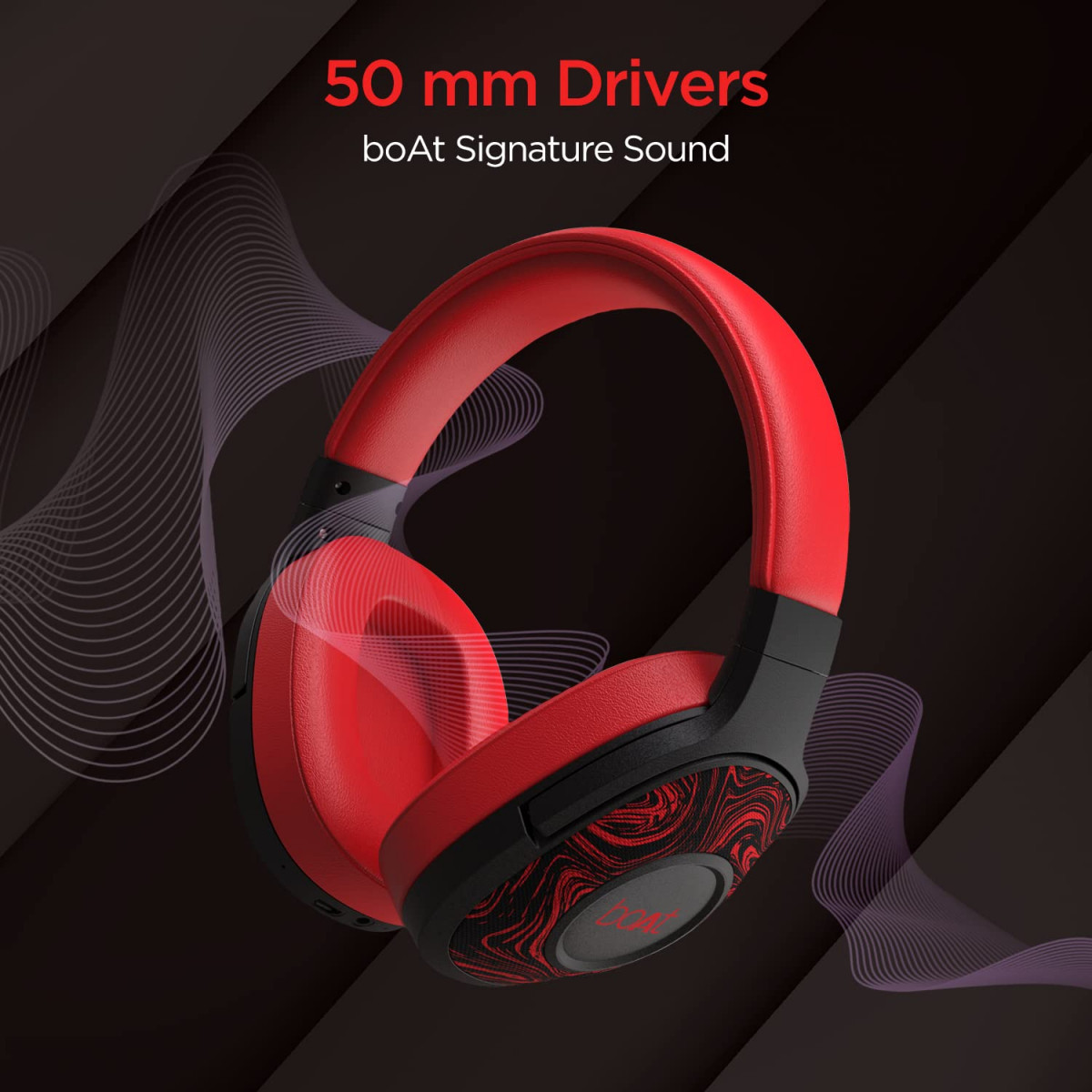 boAt Rockerz 550 Bluetooth Wireless Over Ear Headphones with Mic Upto 20 Hours Playback Red