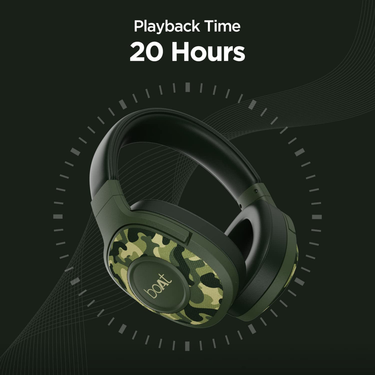 boAt Rockerz 550 Over Ear Bluetooth Headphones with Upto 20 Hours Playback Army Green