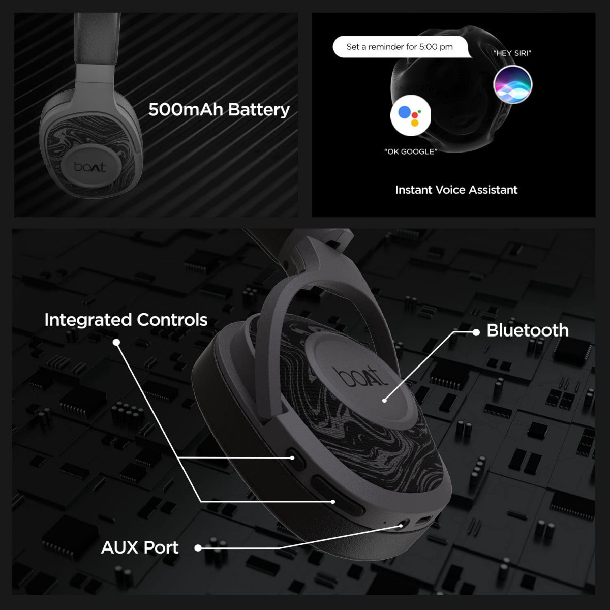 boAt Rockerz 550 Over Ear Bluetooth Headphones with Upto 20 Hours Playback Black