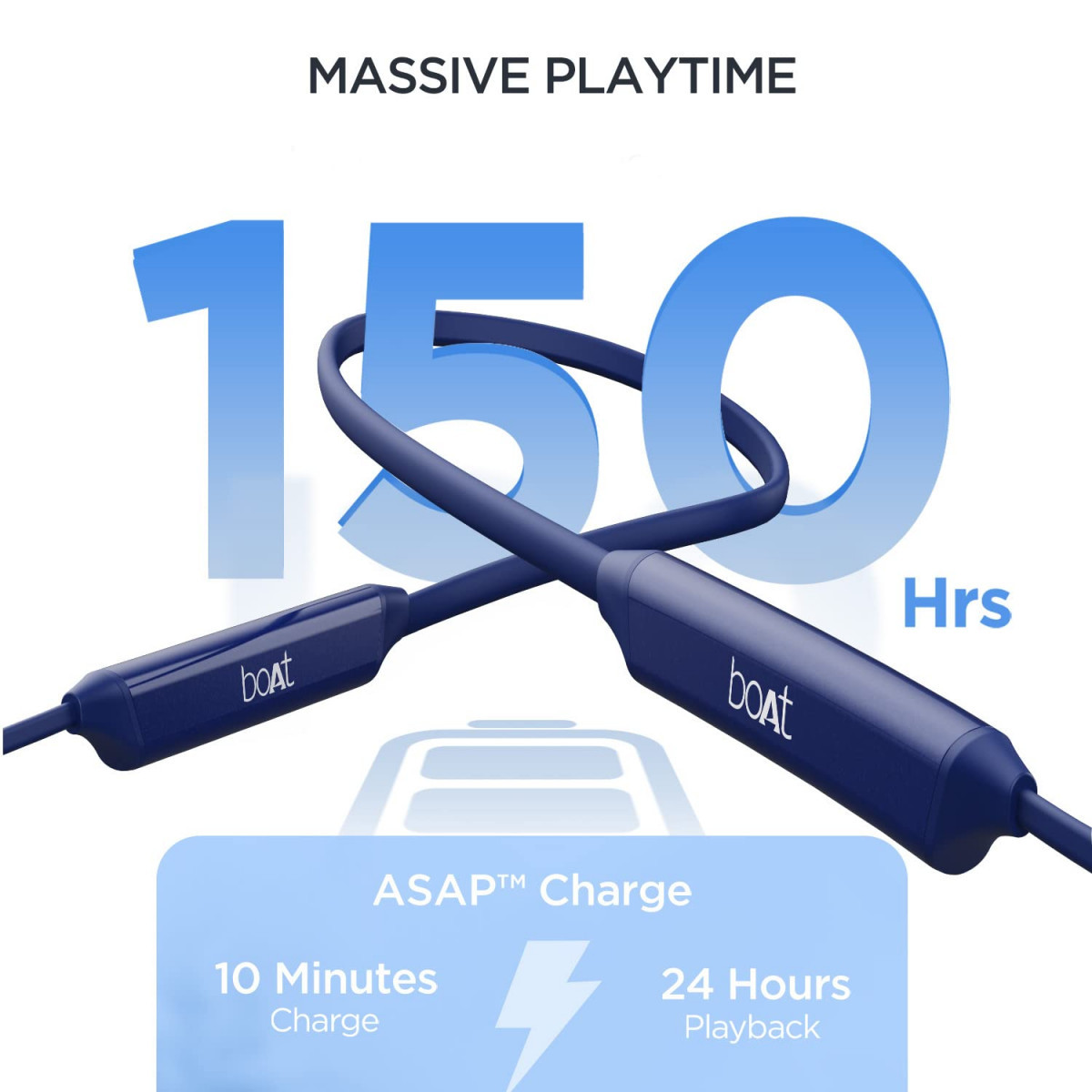 boAt Rockerz Trinity in Ear Earphones with 150H Playtime Crystal Bionic Sound Powered by HiFi Signature Sound Beast Mode ENx Tech ASAP Charge IPX5 Dual PairingJust Blue