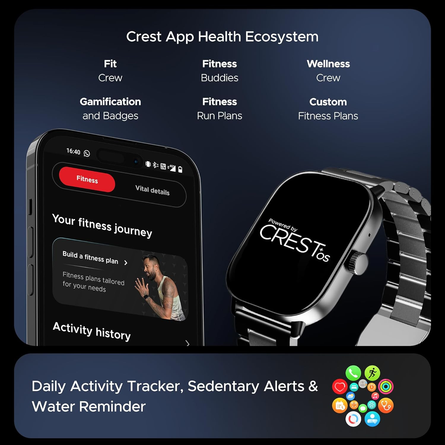 boAt Wave Spectra w 204 6 cm AMOLED Display BT Calling Functional Crown Metal Built Always-on Display Animated Watch Faces Smart Watch for Men WomenSteel Black