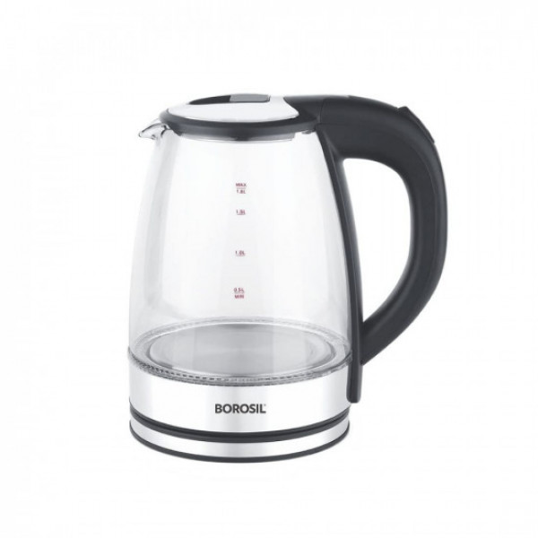 Image of Borosil Electric Glass Kettle, Borosilicate Glass, Extra Long Cord, Dry-boil Protection, 360° Rotating Base, 1.8 L, Transparent