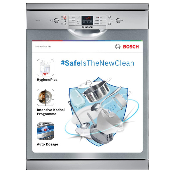 Image of Bosch 13 Place Settings, Free Standing Dishwasher (SMS66GI01I, Silver Inox), extra dry and hygienic wash