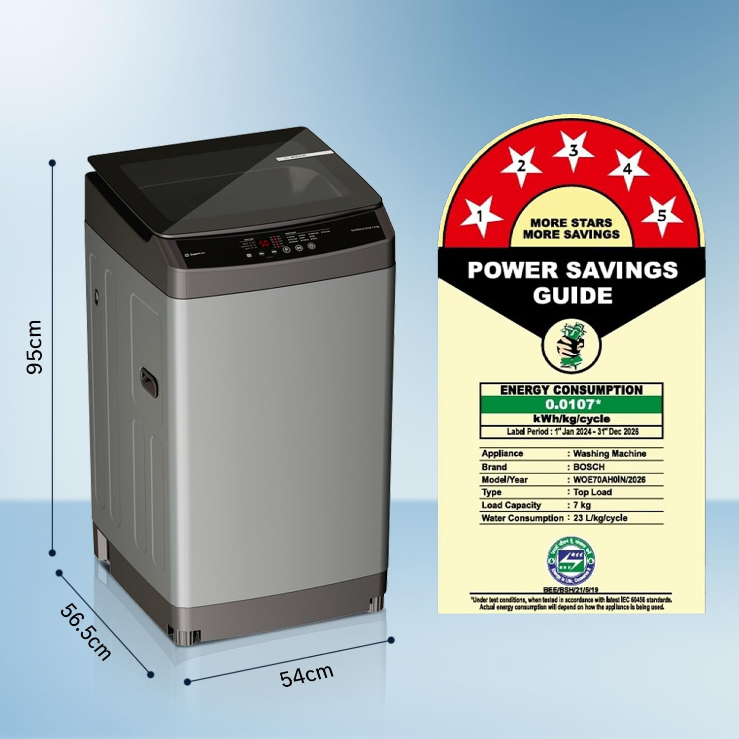 Bosch 7 kg 5 Star Fully Automatic Top Load Washing MachinePowerWave WashInbuilt Dual Lint Filter Stainless Steel VarioDrum with 5 fin Pulsator Water Save Flex Drain Dark Grey WOE70AH0IN