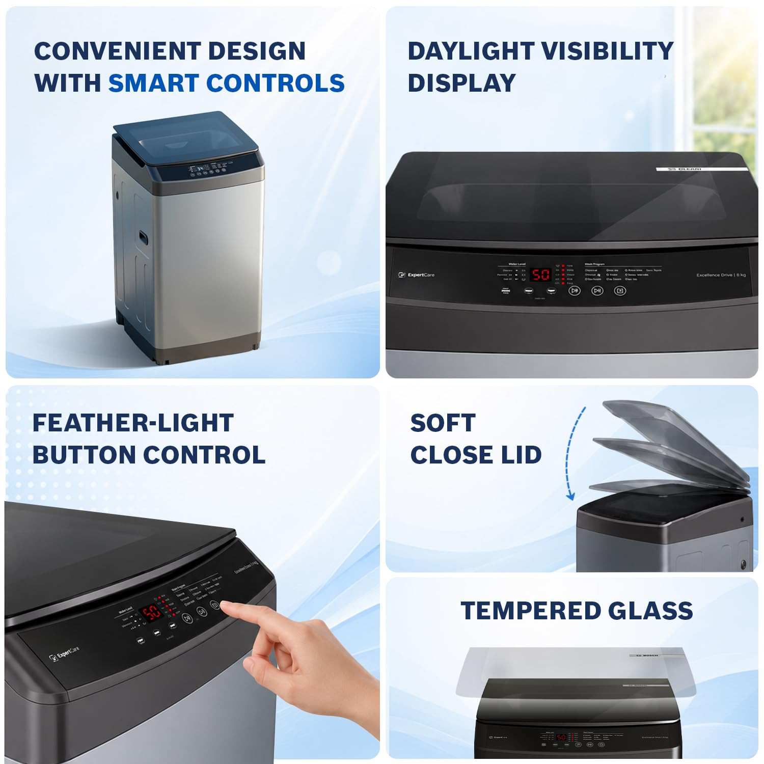 Bosch 7 kg 5 Star Fully Automatic Top Load Washing MachinePowerWave WashInbuilt Dual Lint Filter Stainless Steel VarioDrum with 5 fin Pulsator Water Save Flex Drain Dark Grey WOE70AH0IN