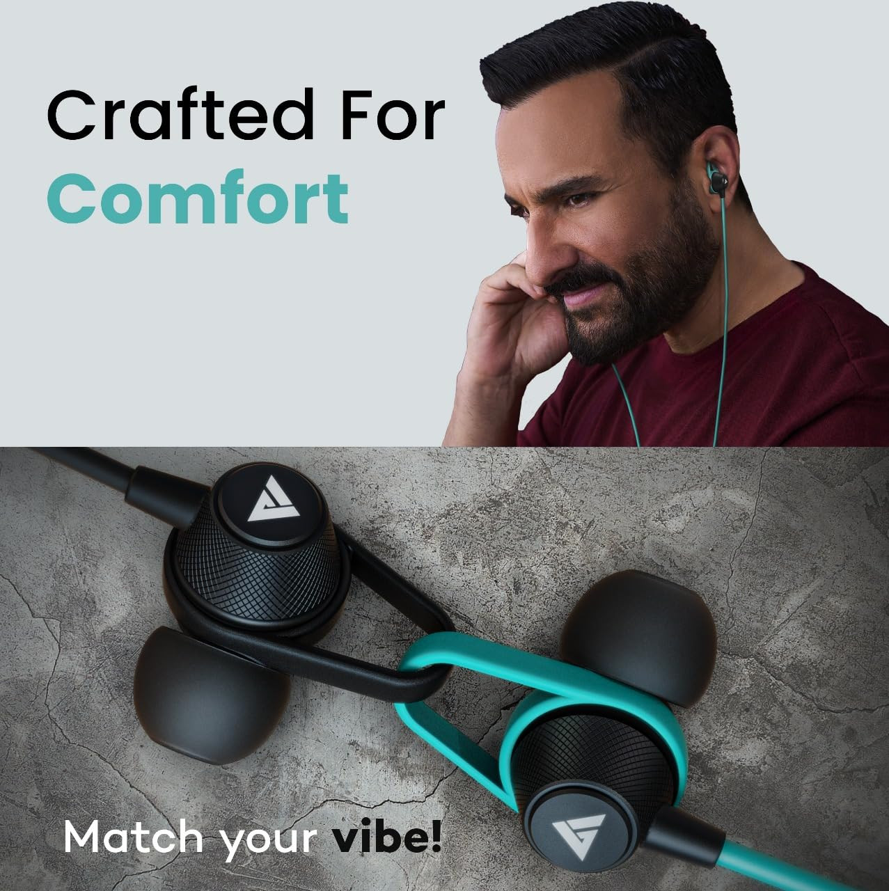 Boult Audio Bassbuds Loop 2 Wired in Ear Earphones with Mic 10mm Powerful Driver for Extra Bass with Customizable Ear Loop Teal Blue