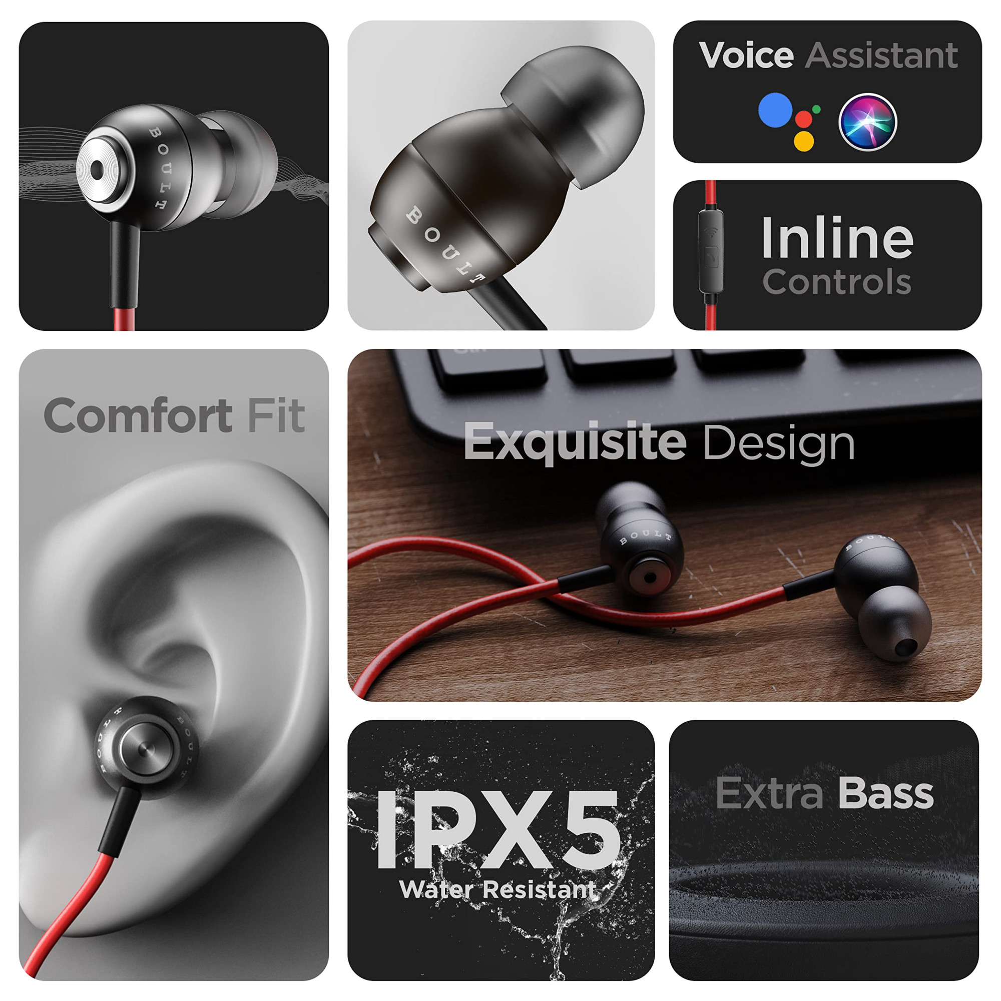 Boult Audio BassBuds Storm-X in-Ear Wired Earphones with Mic and Full Metal Body for Extra Bass HD Sound Red